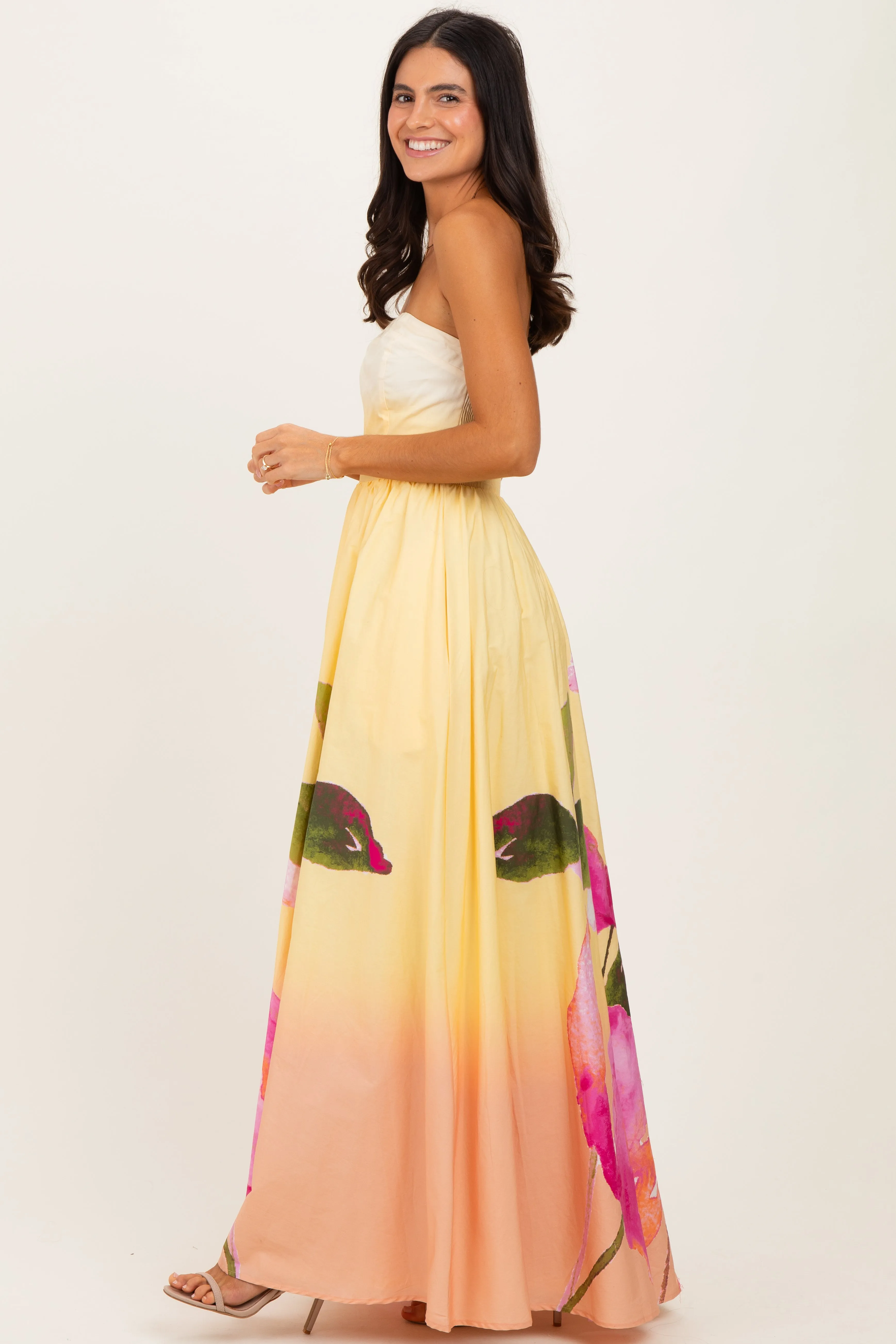 Light Yellow Floral Strapless Maxi Dress sold by Pinkblush product image thumbnail 3