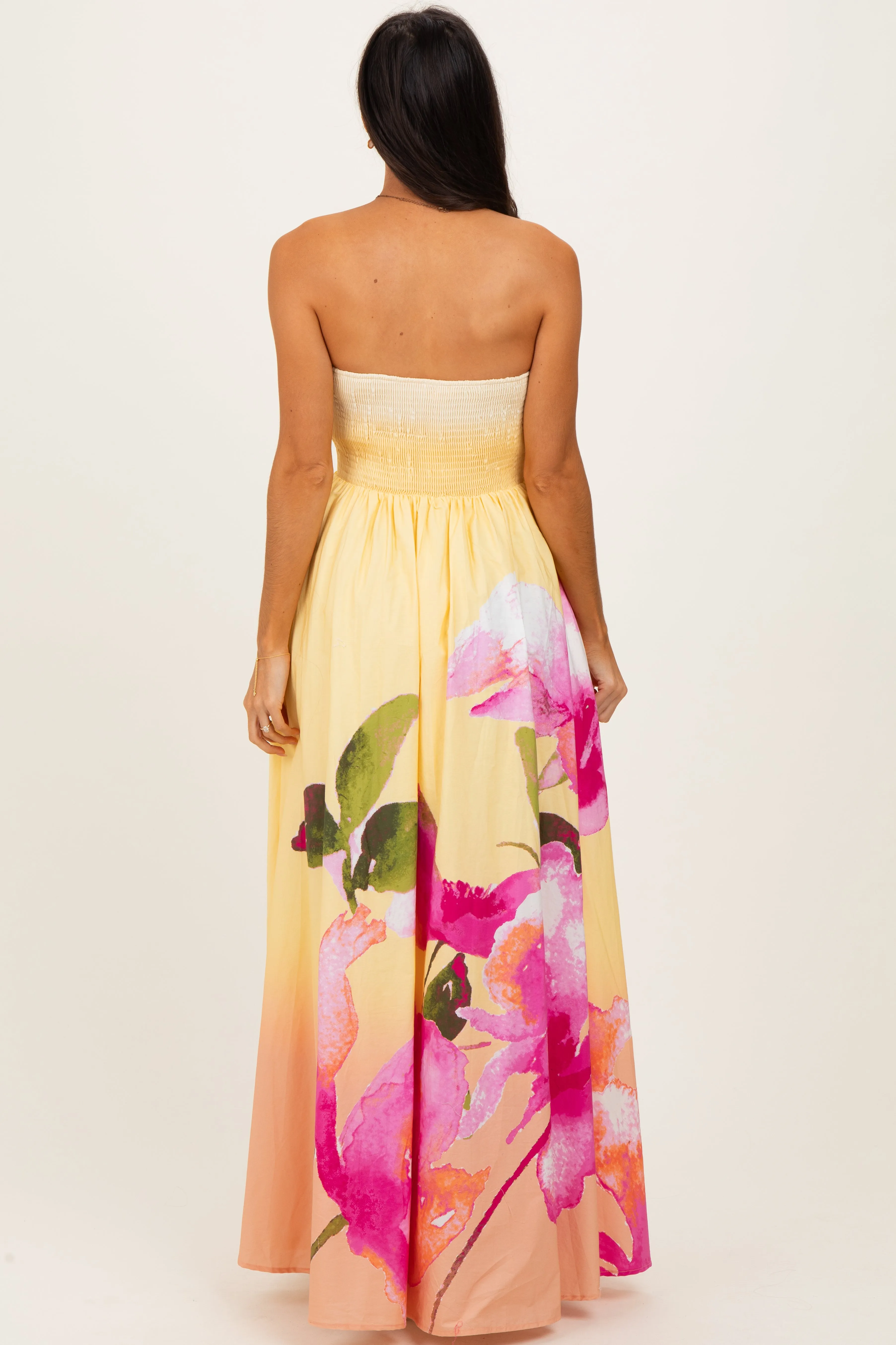 Light Yellow Floral Strapless Maxi Dress sold by Pinkblush product image thumbnail 4