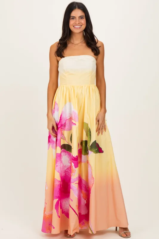 Light Yellow Floral Strapless Maxi Dress sold by Pinkblush