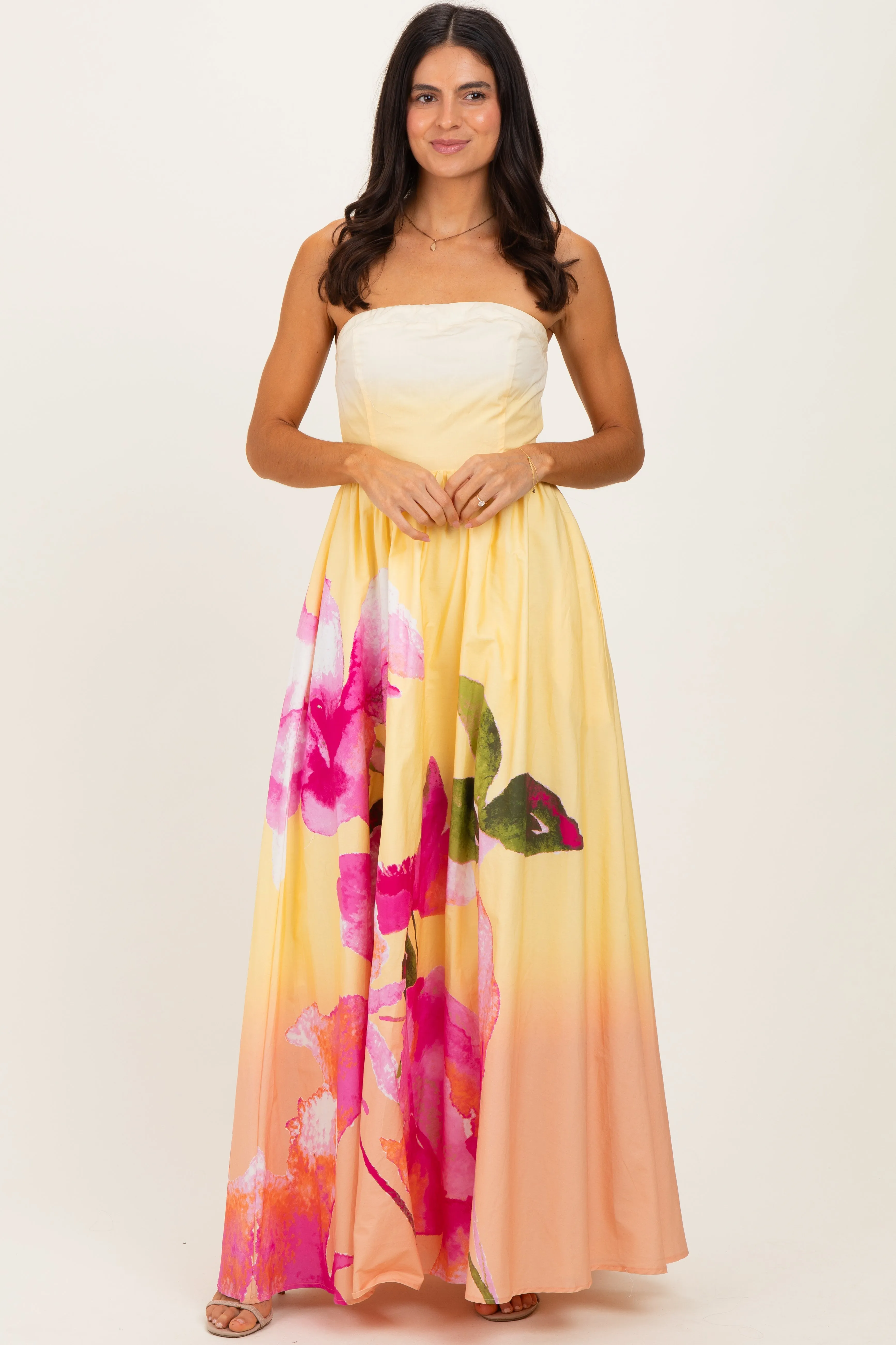 Light Yellow Floral Strapless Maxi Dress sold by Pinkblush product image thumbnail 2