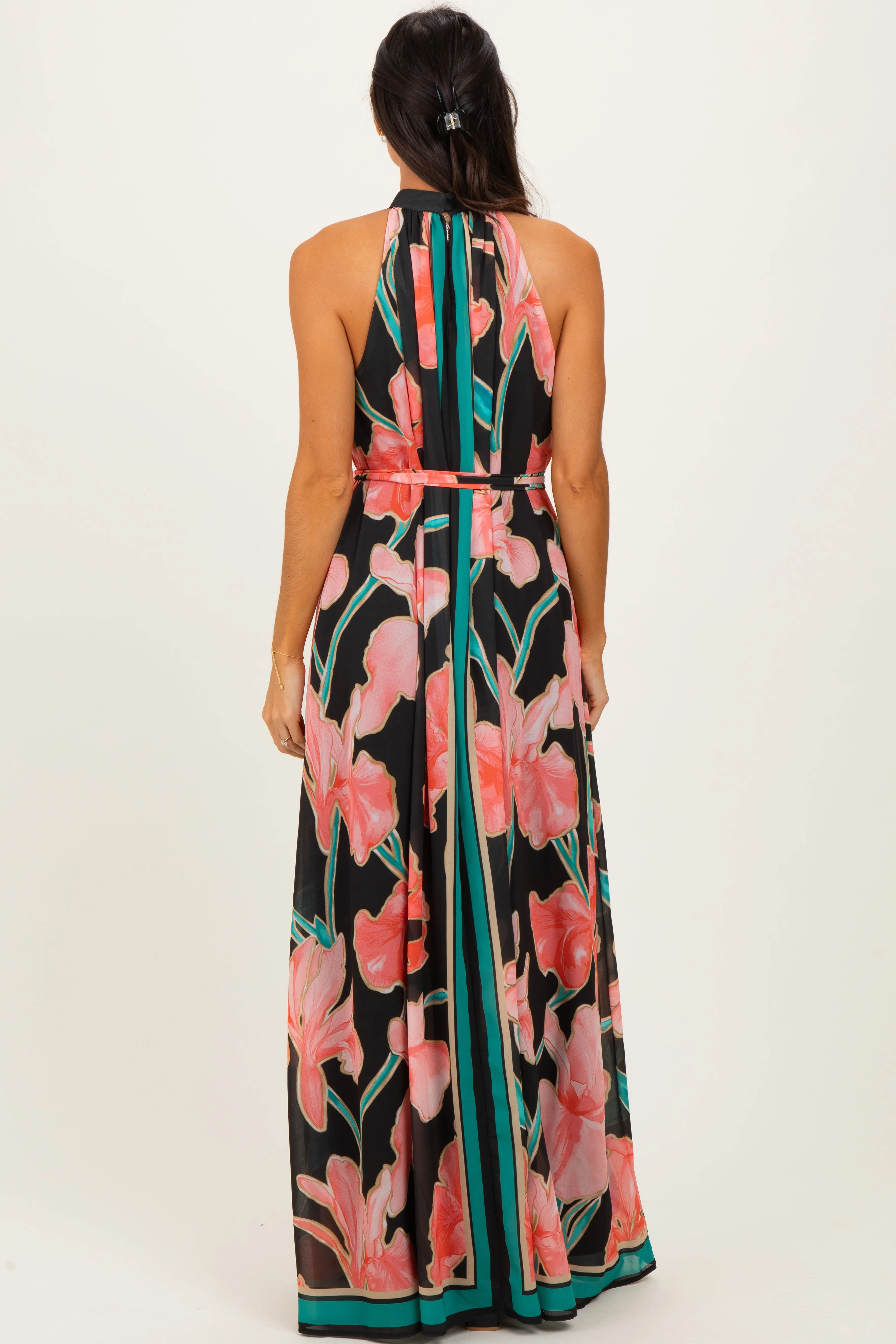 Black Floral Halter Maxi Dress sold by Pinkblush product image thumbnail 4