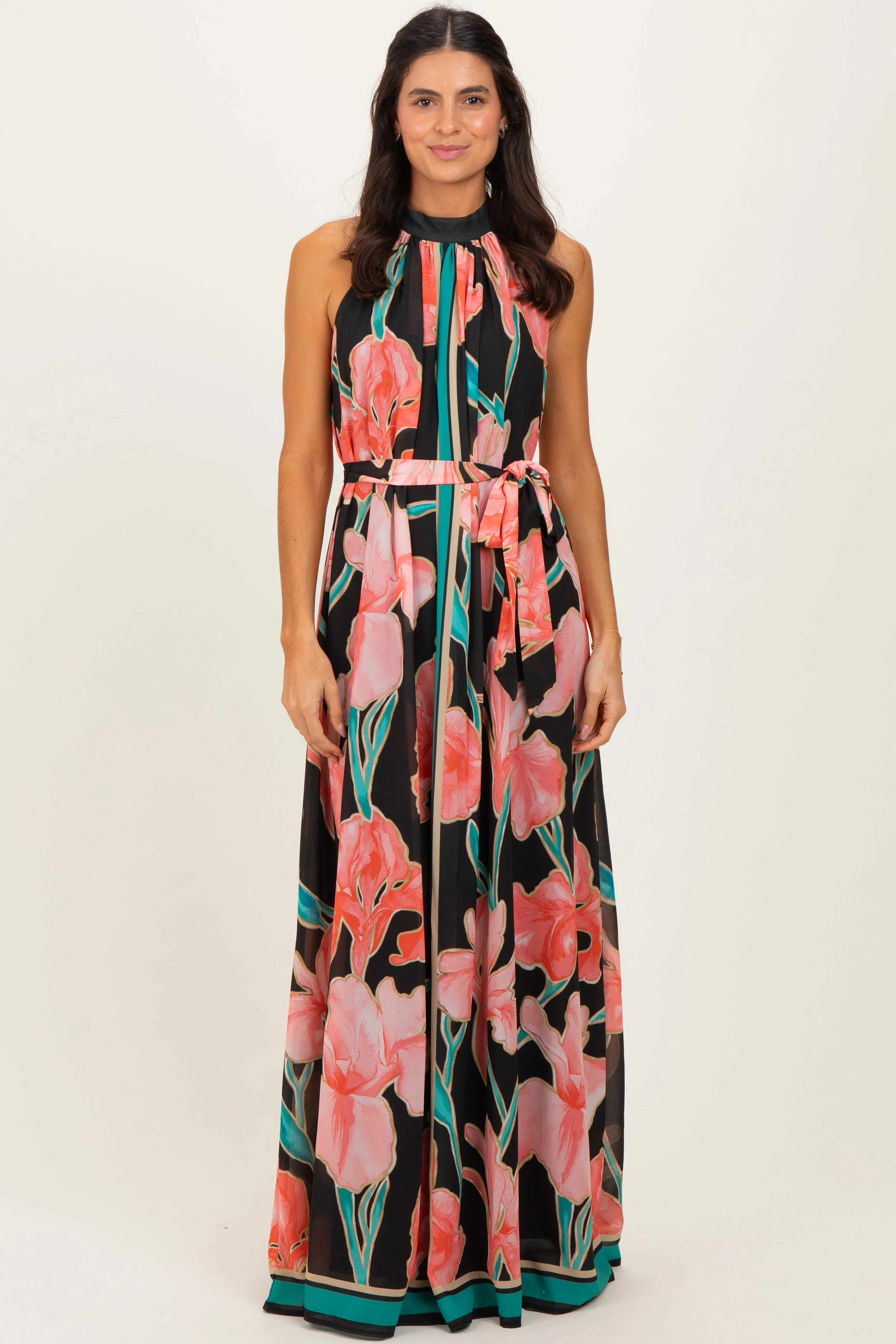 Black Floral Halter Maxi Dress sold by Pinkblush