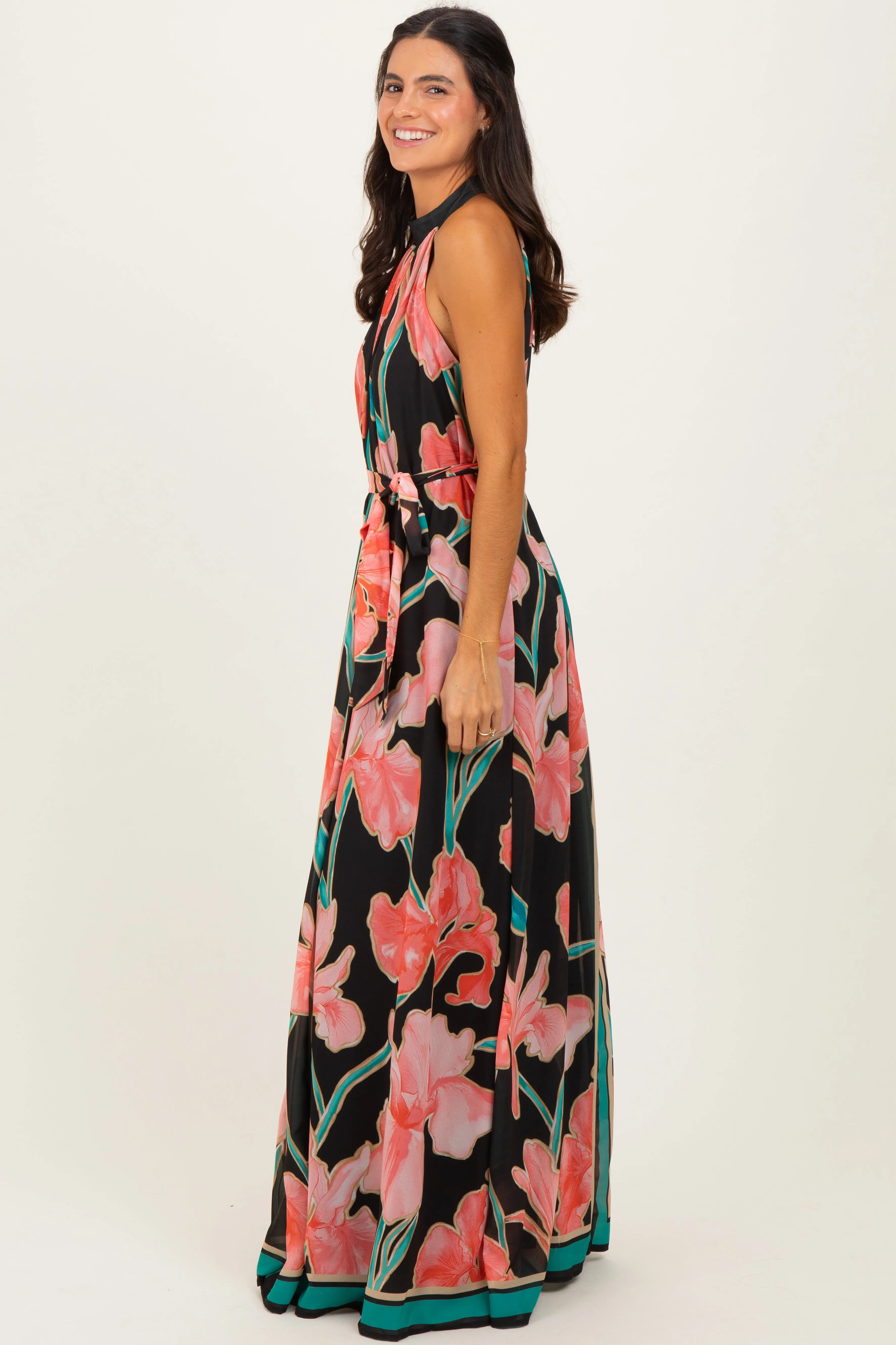 Black Floral Halter Maxi Dress sold by Pinkblush product image thumbnail 3