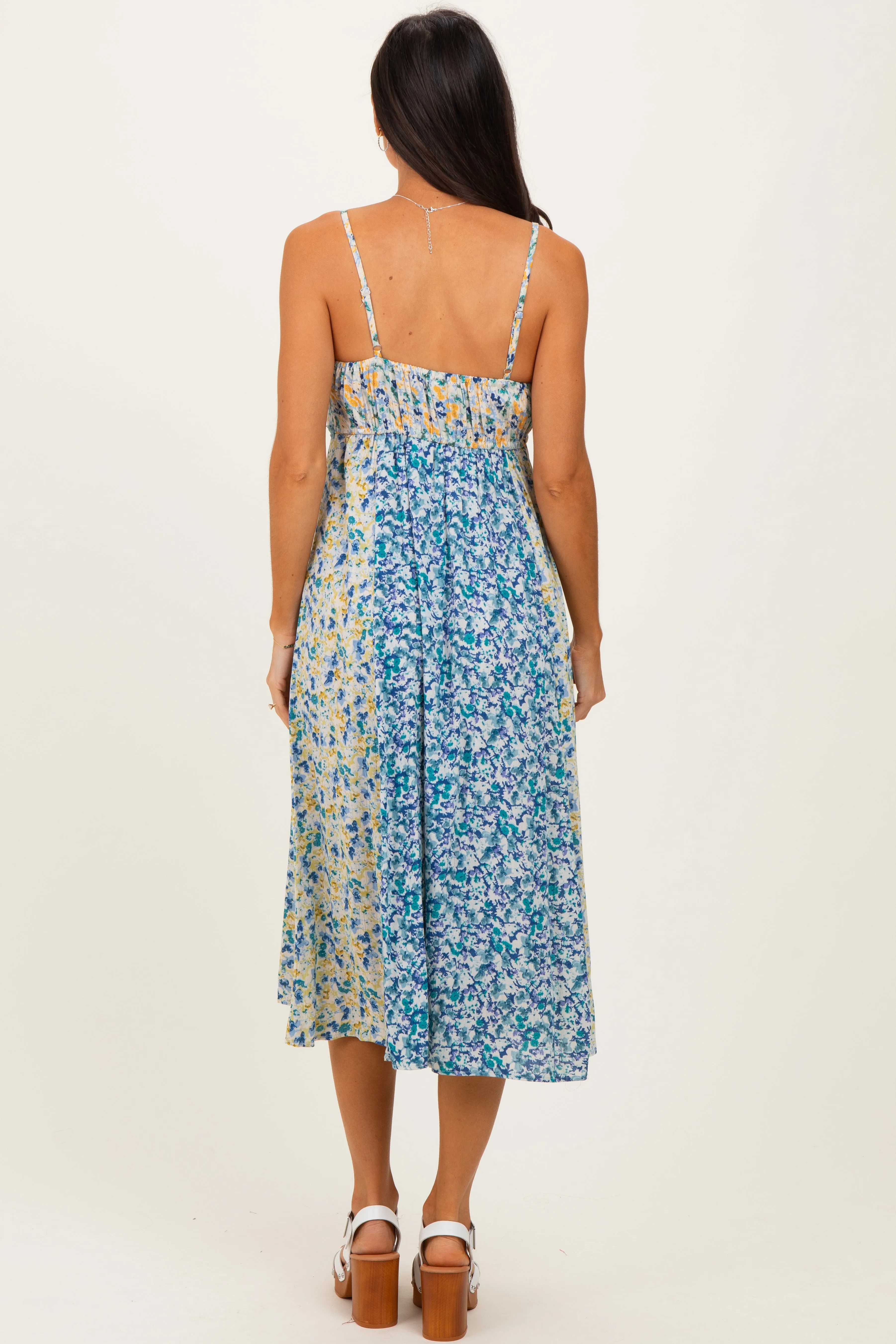 Blue Colorblock Floral Tie Front Midi Dress sold by Pinkblush product image thumbnail 3