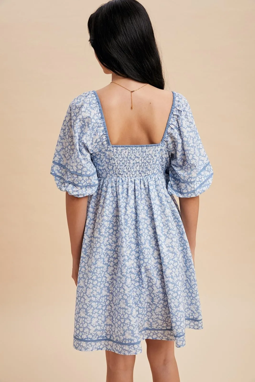 Blue Aura Contrast Binded Floral Mini Dress sold by Pinkblush product image thumbnail 4