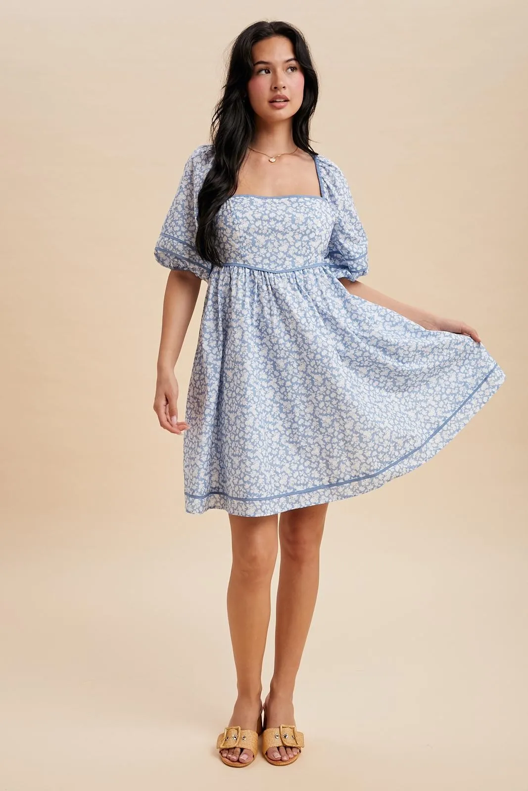 Blue Aura Contrast Binded Floral Mini Dress sold by Pinkblush product image thumbnail 5