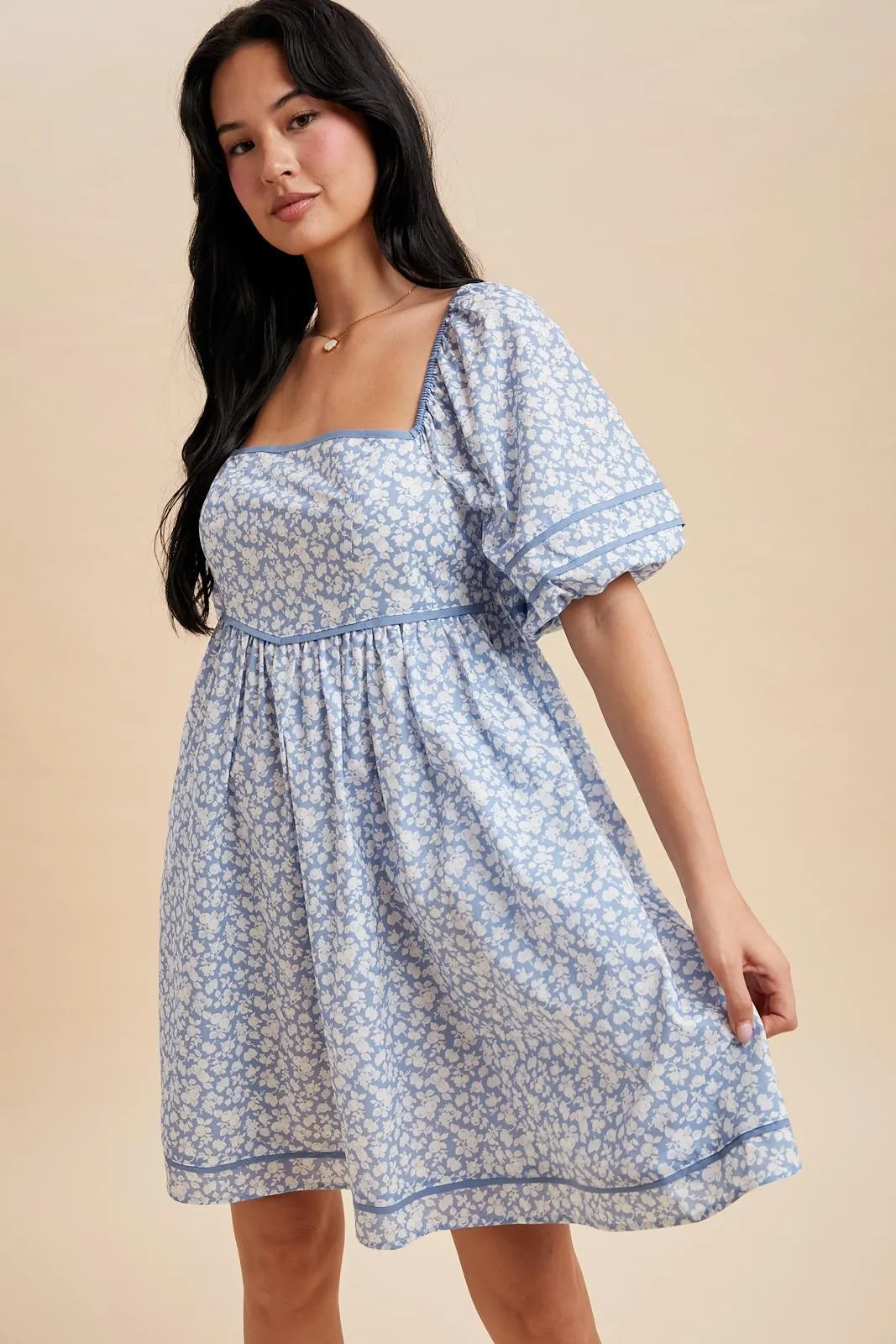 Blue Aura Contrast Binded Floral Mini Dress sold by Pinkblush product image thumbnail 2