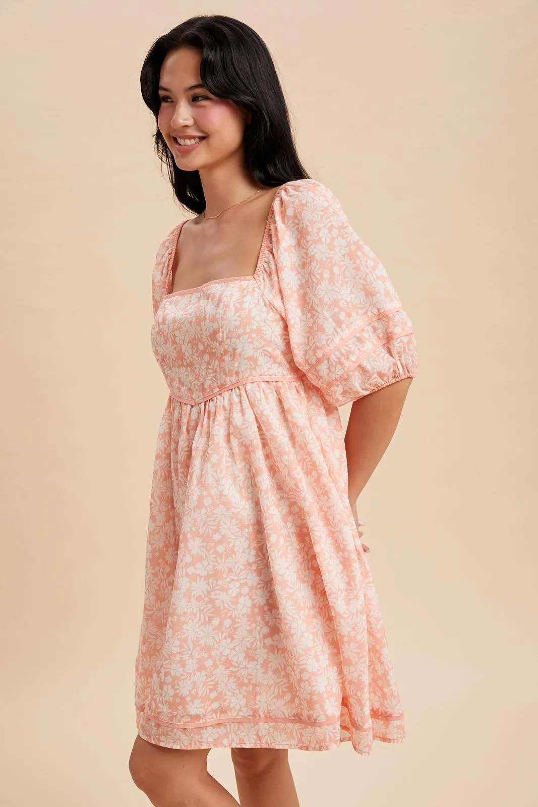 Coral Contrast Binded Floral Mini Dress sold by Pinkblush product image thumbnail 3