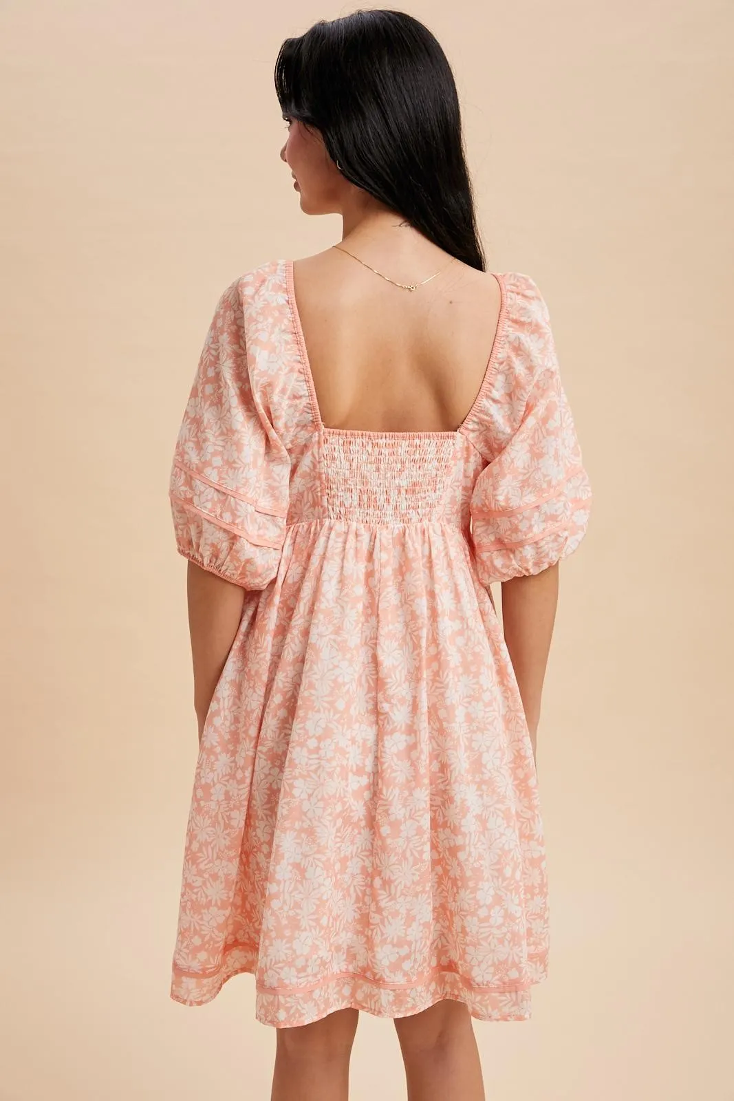 Coral Contrast Binded Floral Mini Dress sold by Pinkblush product image thumbnail 4