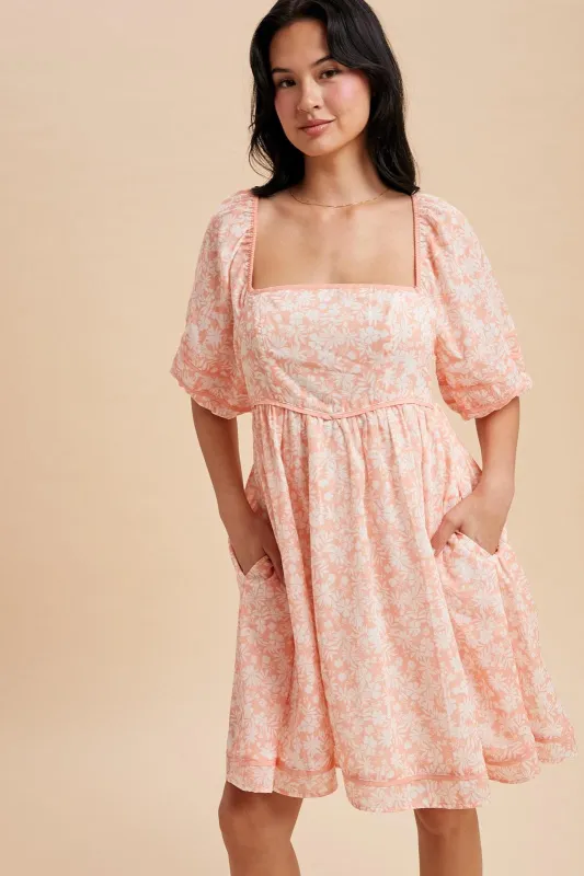 Coral Contrast Binded Floral Mini Dress sold by Pinkblush