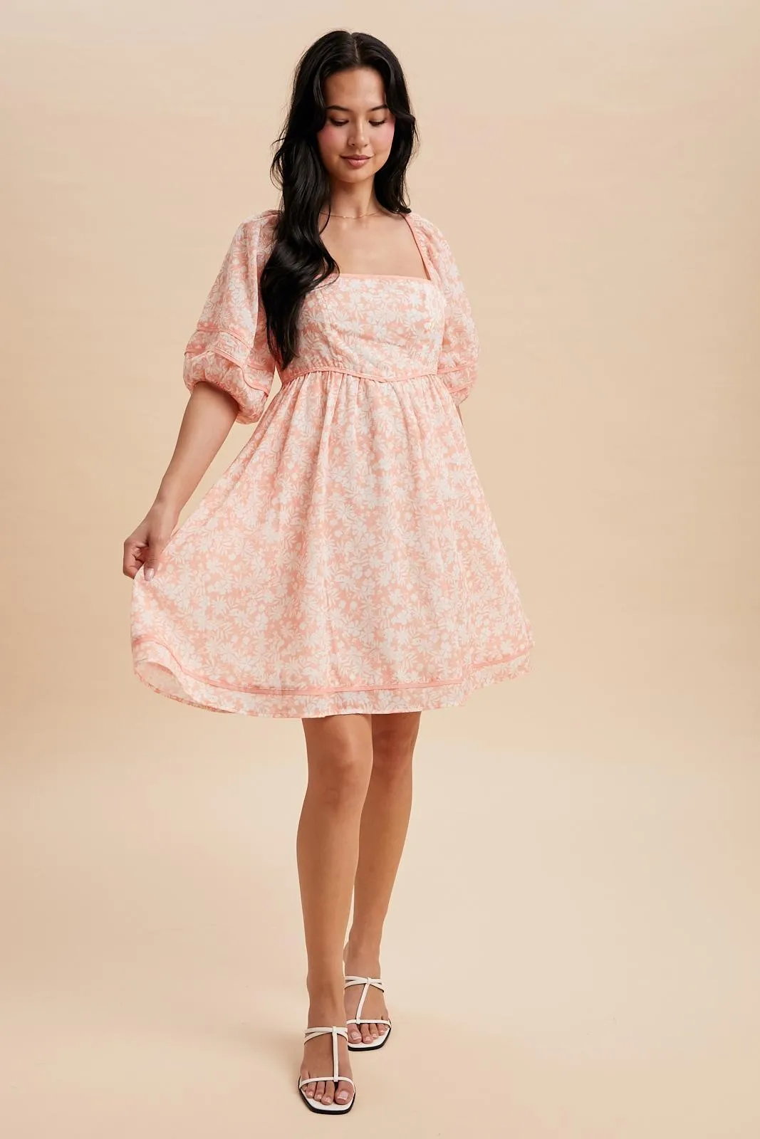 Coral Contrast Binded Floral Mini Dress sold by Pinkblush product image thumbnail 5