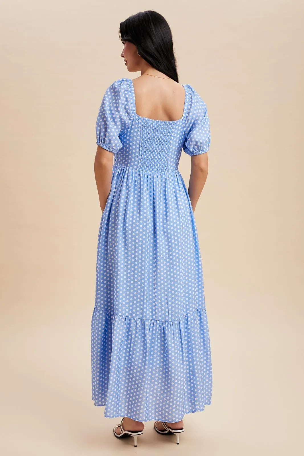 Blue Pleated Polka Dot Maxi Dress sold by Pinkblush product image thumbnail 3