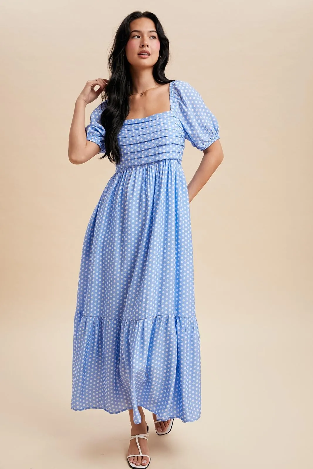 Blue Pleated Polka Dot Maxi Dress sold by Pinkblush product image thumbnail 4