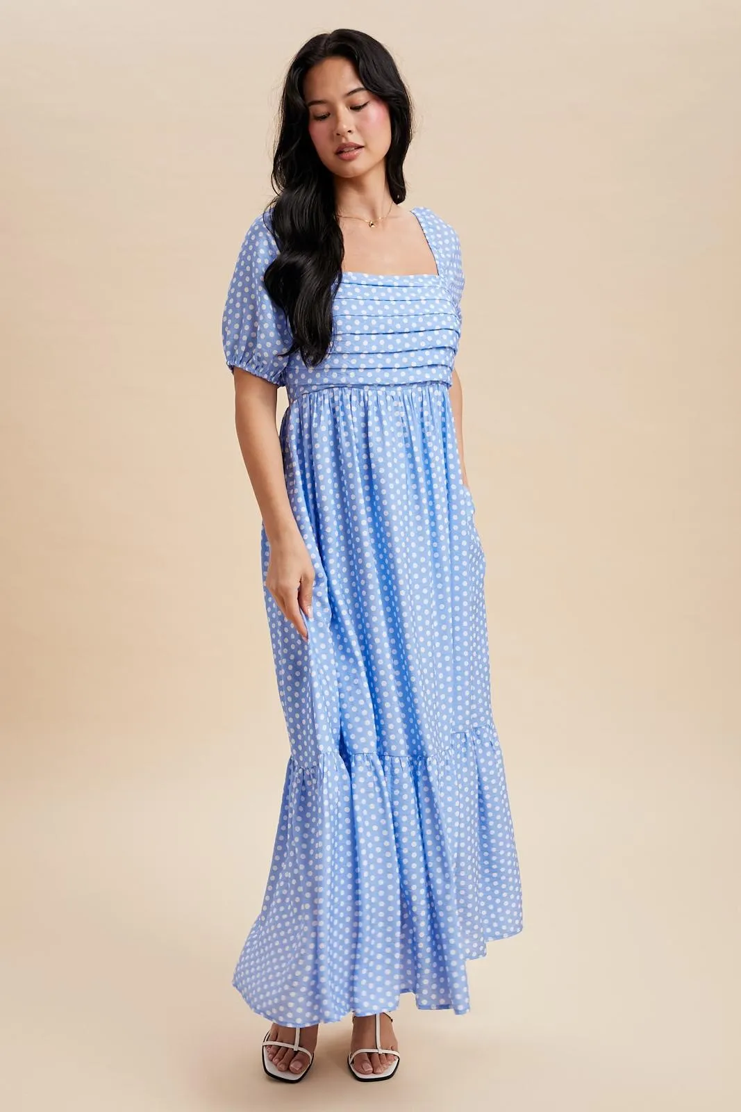 Blue Pleated Polka Dot Maxi Dress sold by Pinkblush product image thumbnail 2