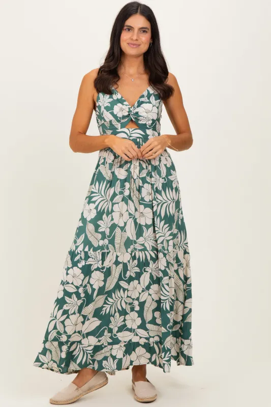 Sage V-Neck Twist Front Cut Out Maxi Dress made by Angie