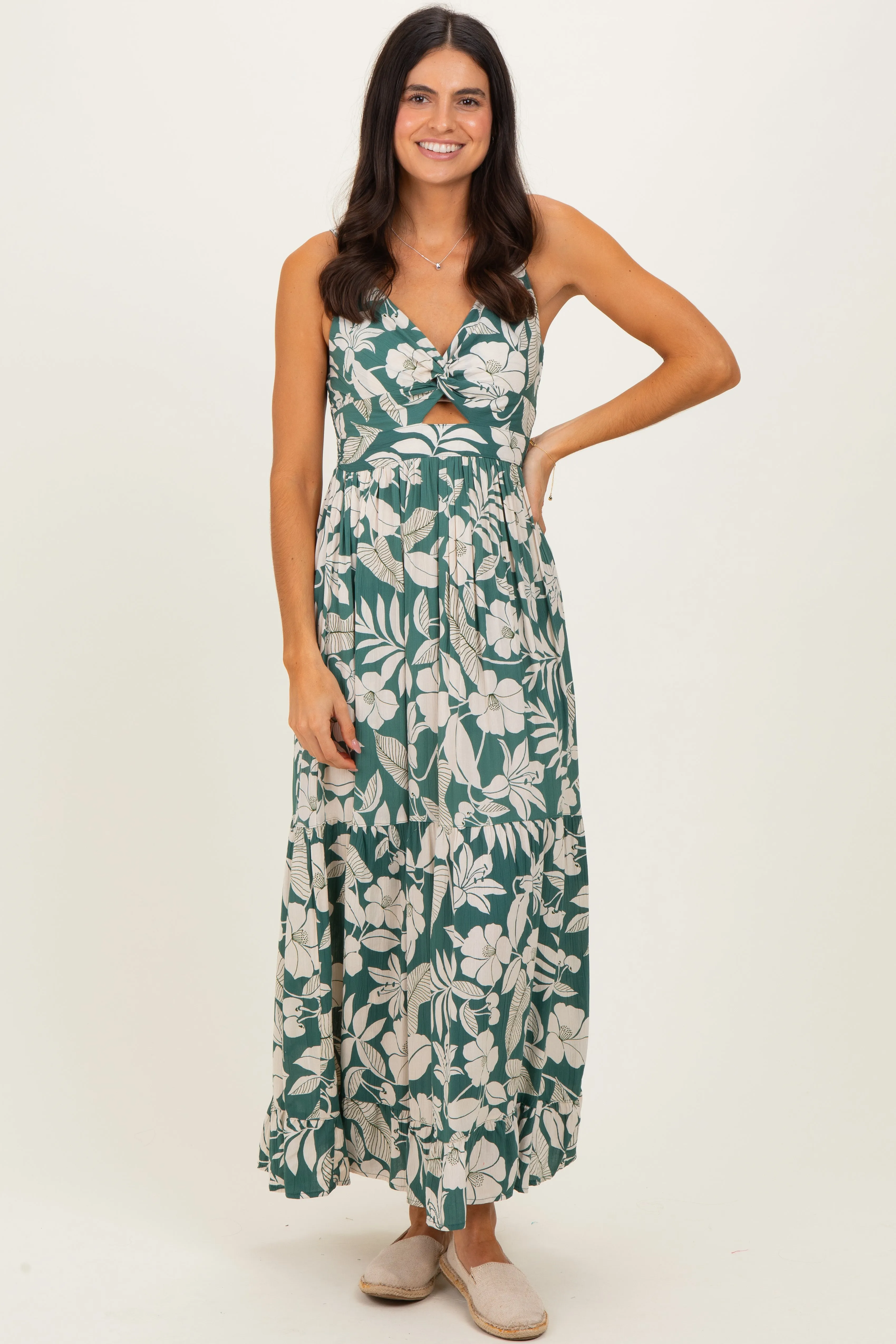 Sage V-Neck Twist Front Cut Out Maxi Dress sold by Pinkblush product image thumbnail 2