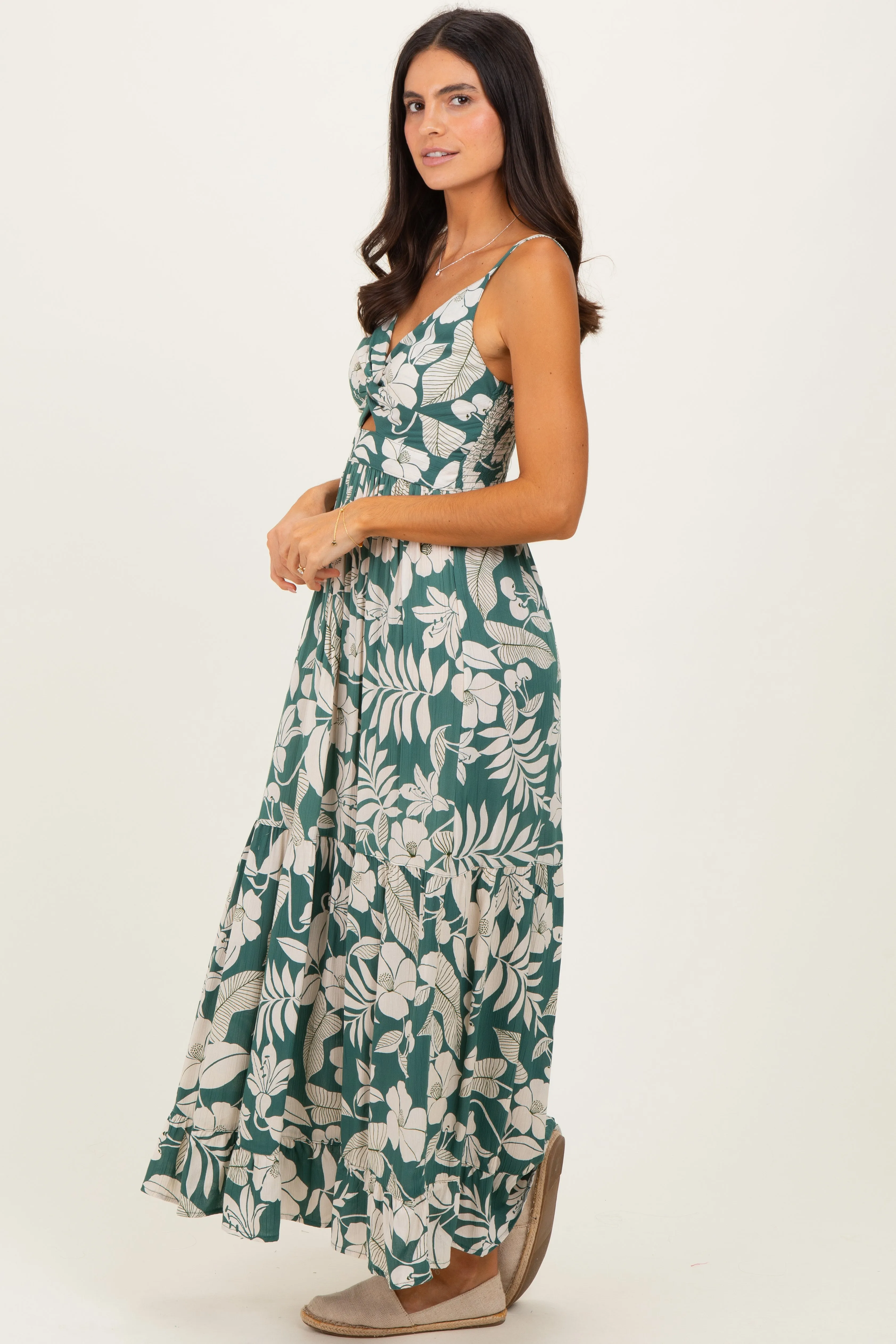 Sage V-Neck Twist Front Cut Out Maxi Dress sold by Pinkblush product image thumbnail 3