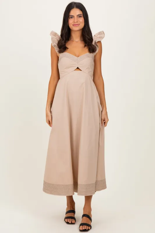 Beige Cutout Seam Detail Midi Dress sold by Pinkblush