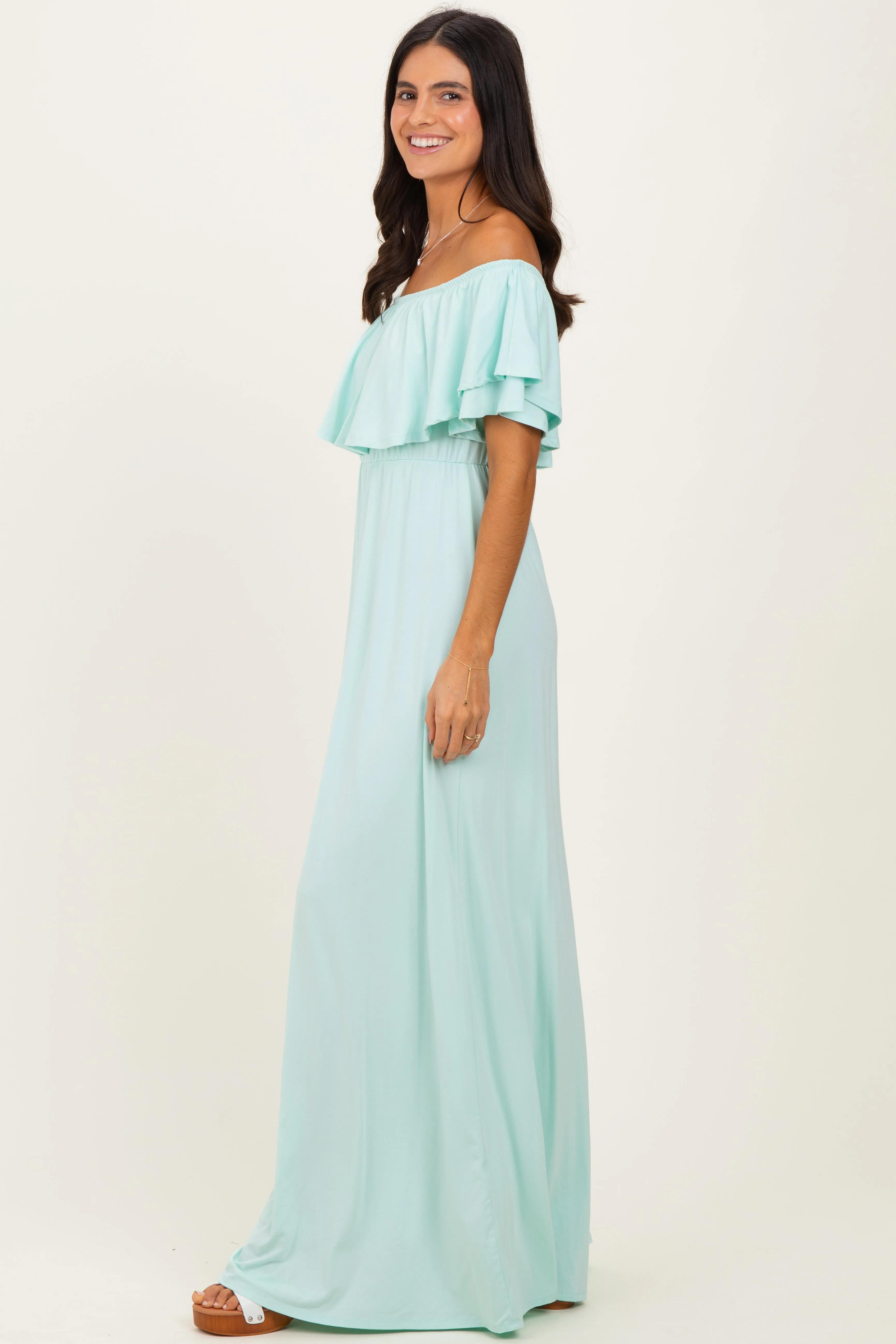 Mint Ruffle Off Shoulder Maxi Dress sold by Pinkblush product image thumbnail 3