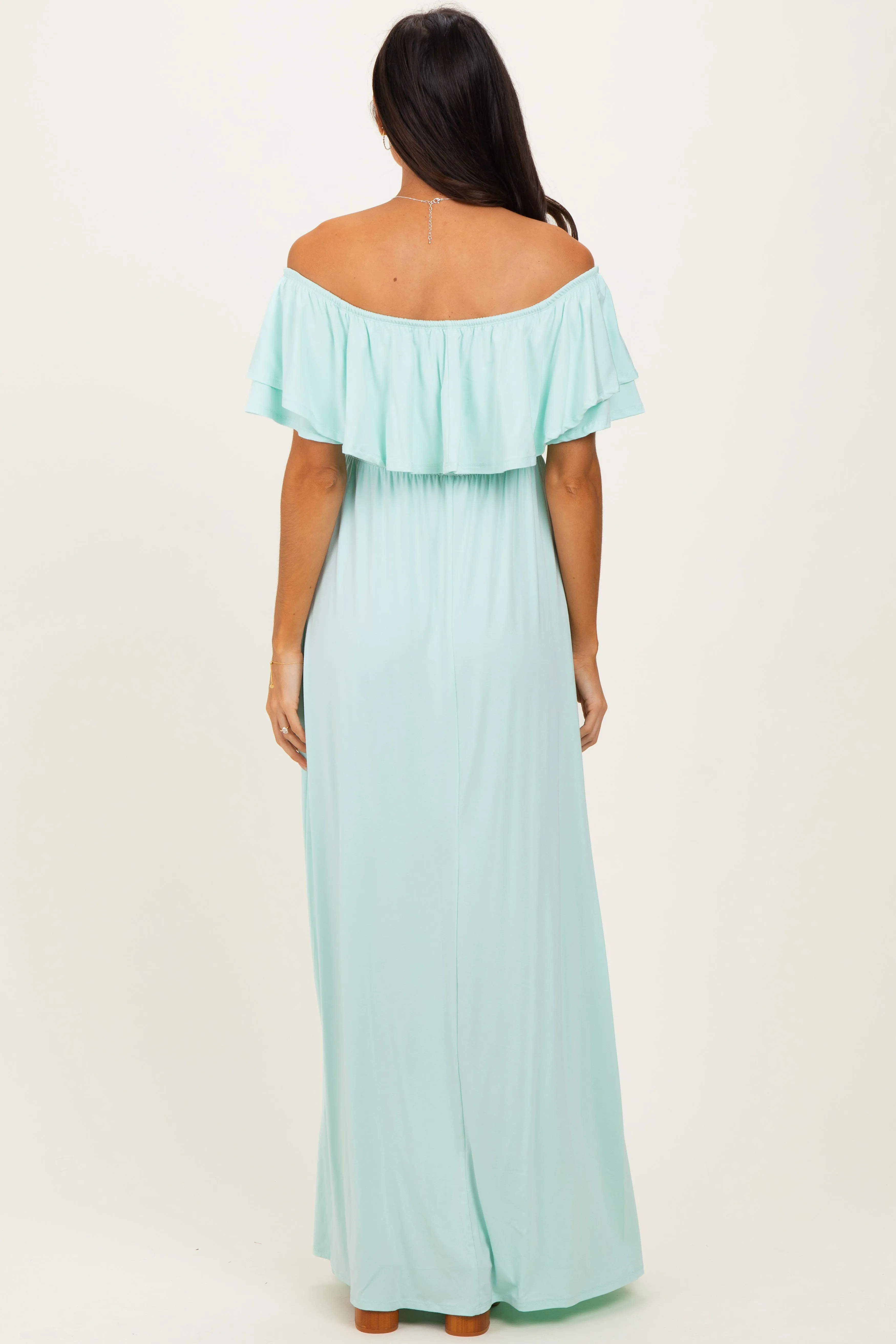 Mint Ruffle Off Shoulder Maxi Dress sold by Pinkblush product image thumbnail 4