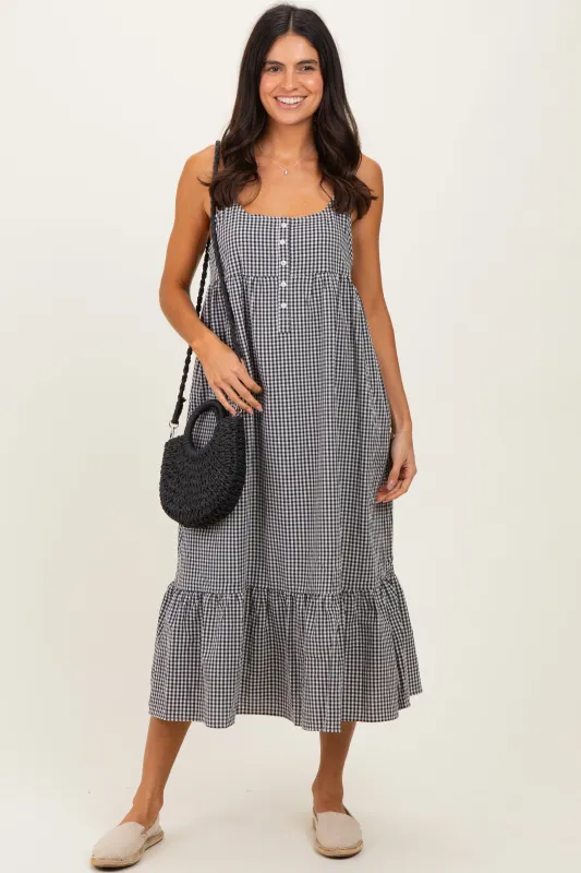 Black Gingham Sleeveless Midi Dress sold by Pinkblush