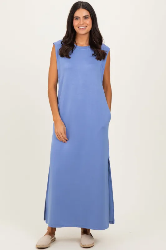 Light Blue Sleeveless Side Slit Midi Dress sold by Pinkblush