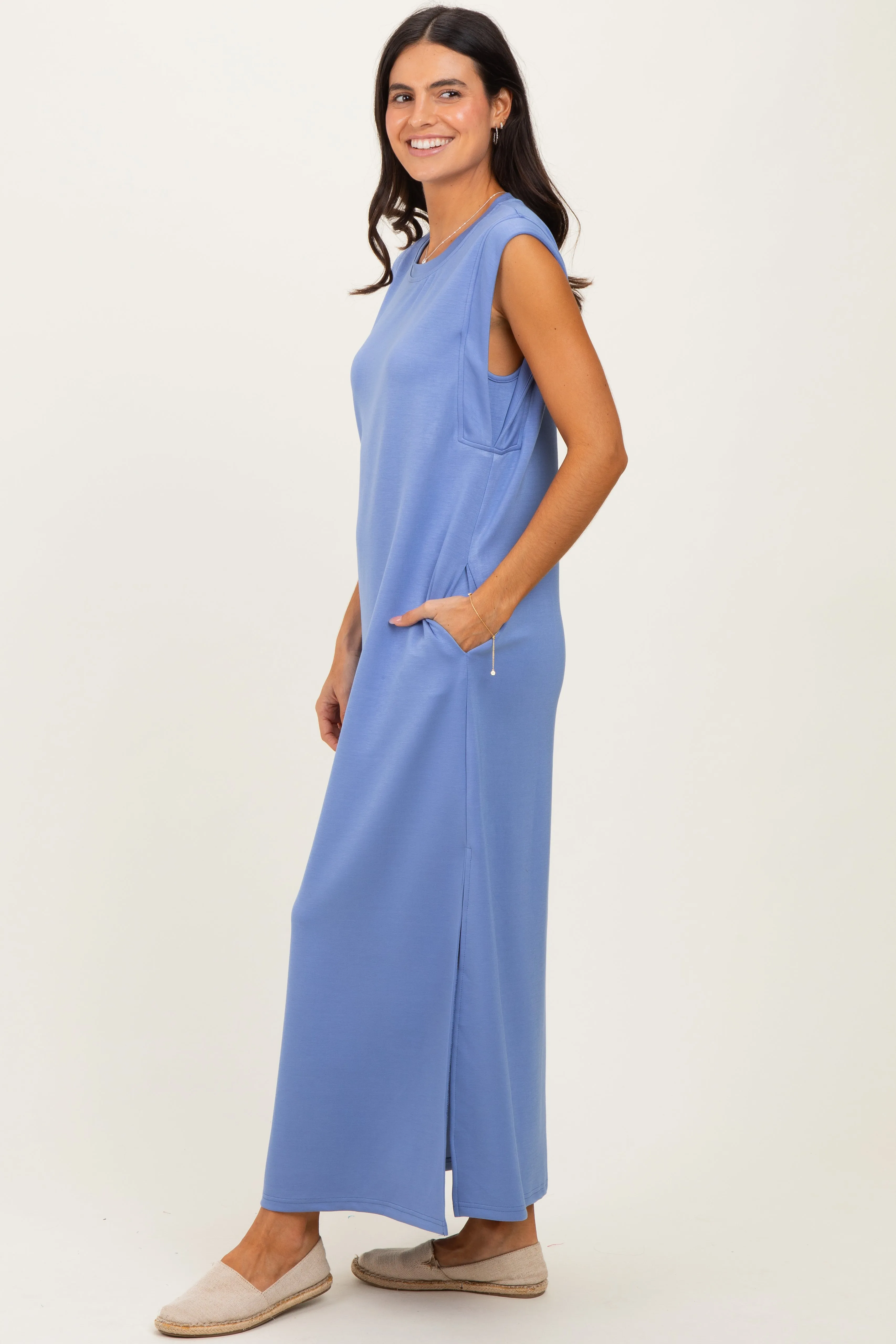 Light Blue Sleeveless Side Slit Midi Dress sold by Pinkblush product image thumbnail 2