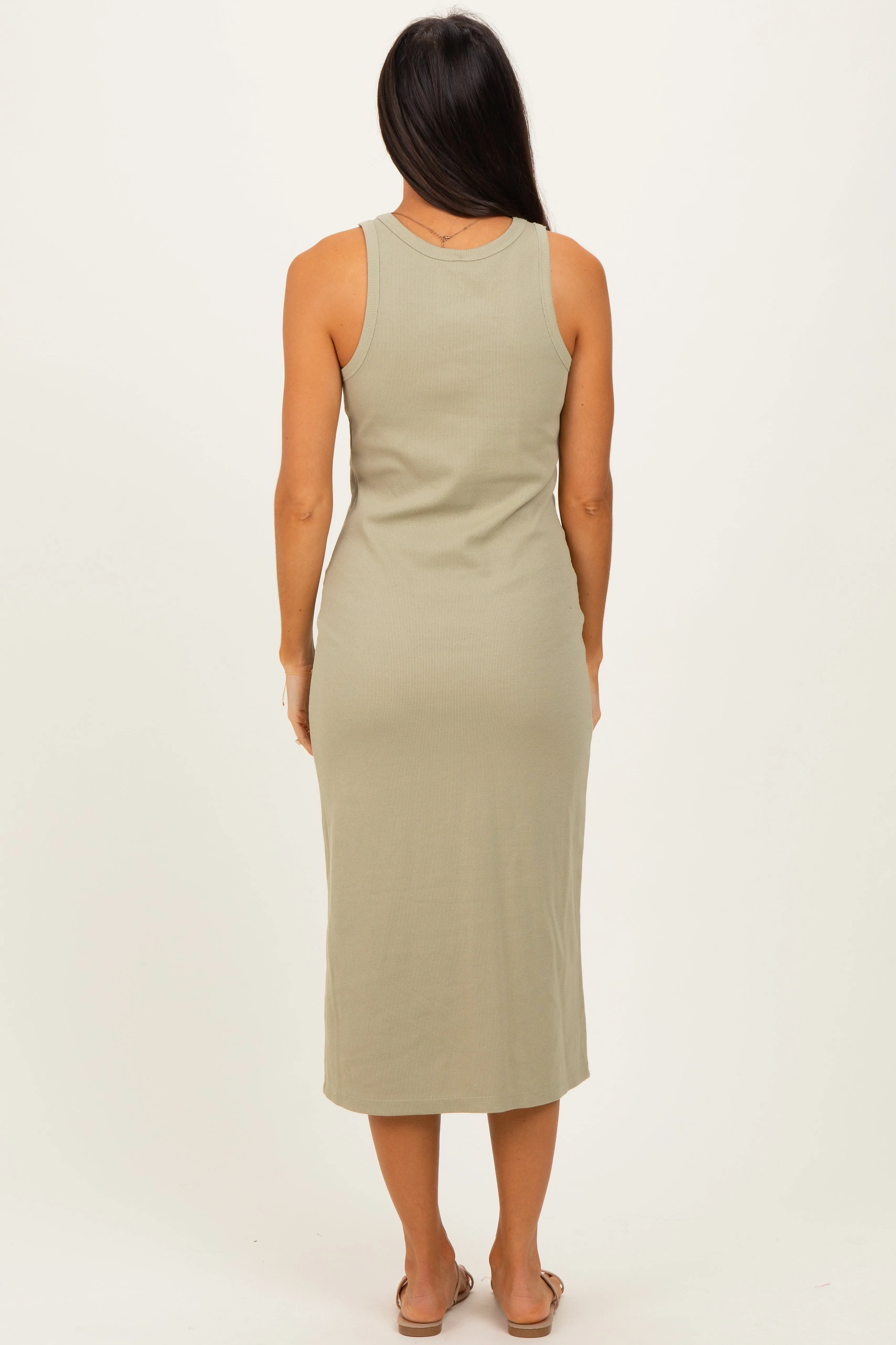 Light Olive Ribbed Tank Midi Dress sold by Pinkblush product image thumbnail 4