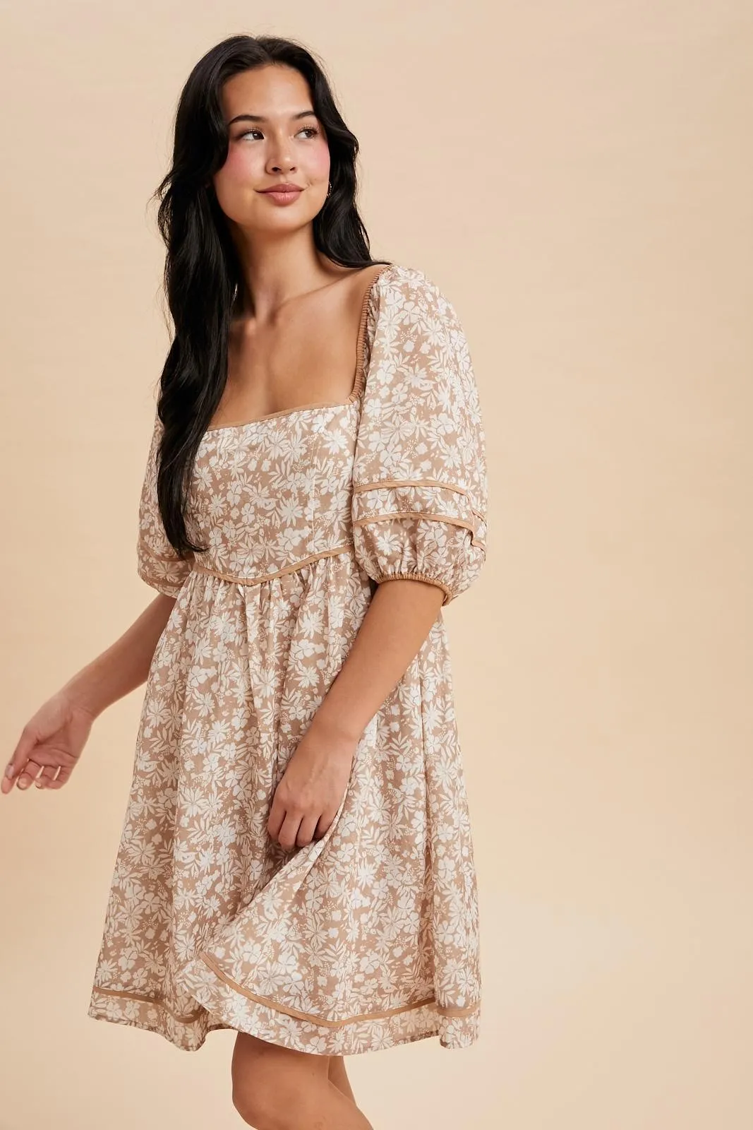 Taupe Contrast Binded Floral Mini Dress sold by Pinkblush product image thumbnail 2