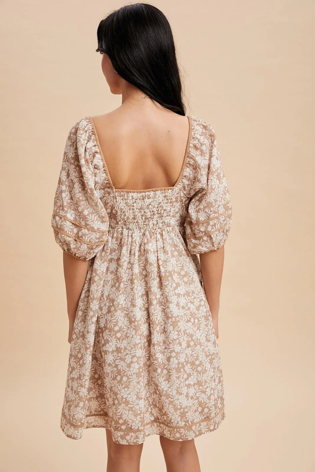 Taupe Contrast Binded Floral Mini Dress sold by Pinkblush product image thumbnail 3