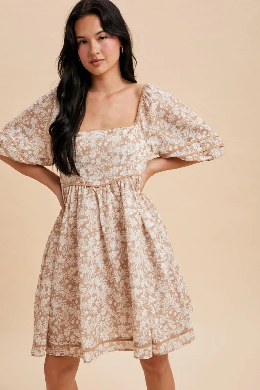 Taupe Contrast Binded Floral Mini Dress sold by Pinkblush