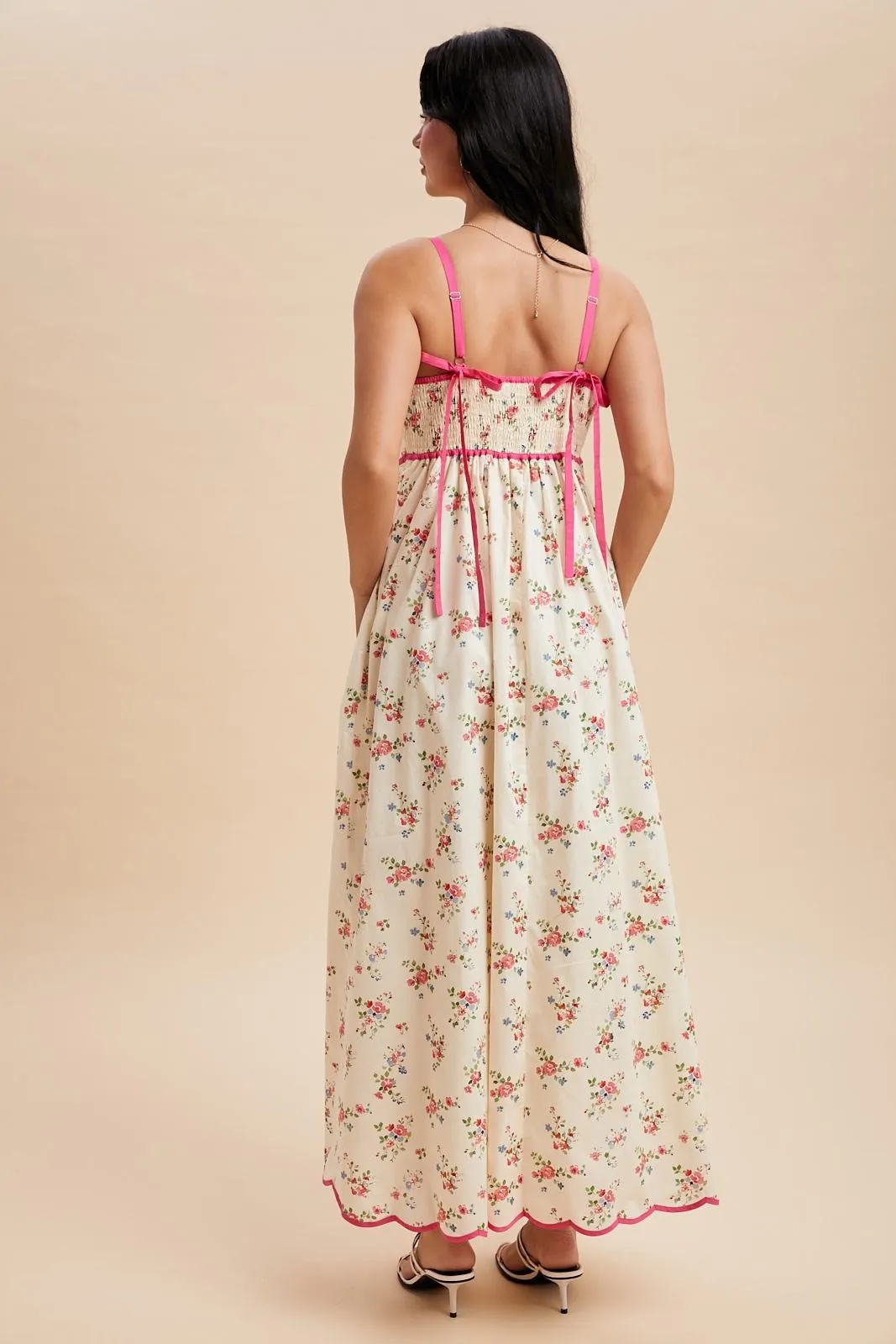 Pink Peony Creme Floral Scalloped Contrast Maxi Dress sold by Pinkblush product image thumbnail 4