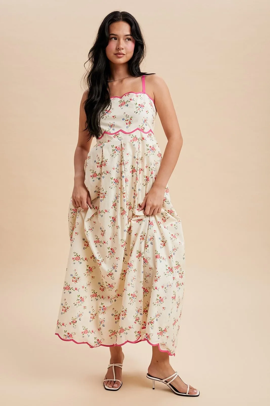 Pink Peony Creme Floral Scalloped Contrast Maxi Dress sold by Pinkblush product image thumbnail 2