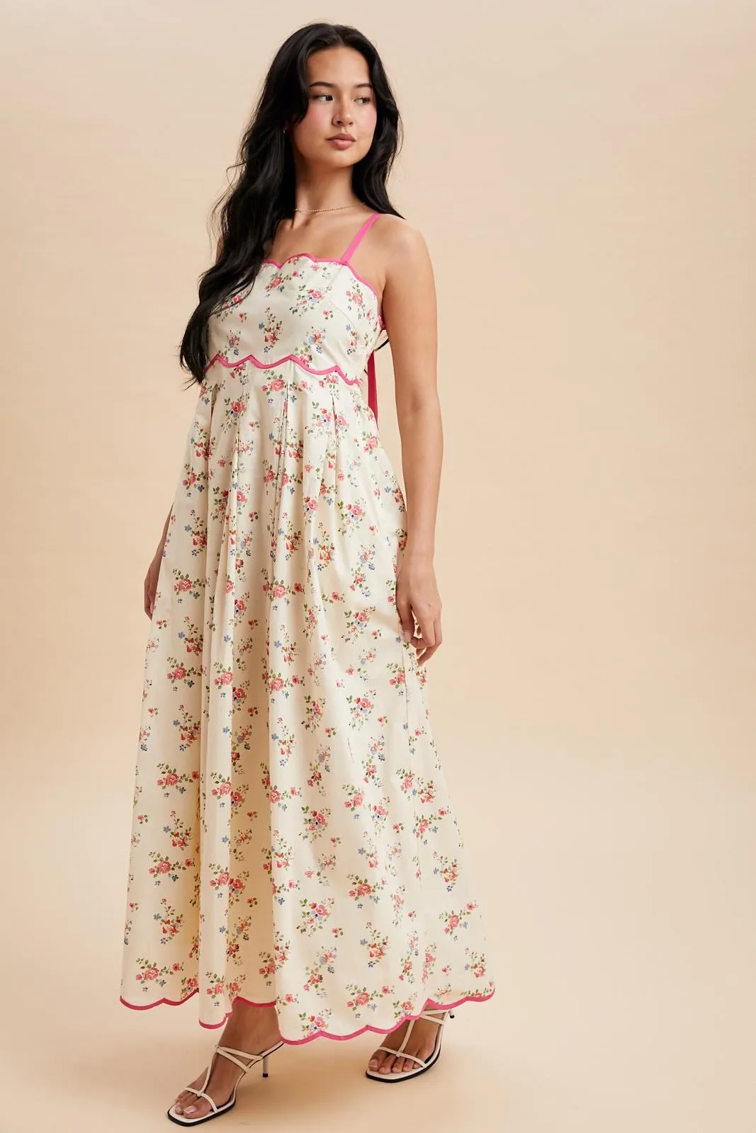 Pink Peony Creme Floral Scalloped Contrast Maxi Dress sold by Pinkblush product image thumbnail 3