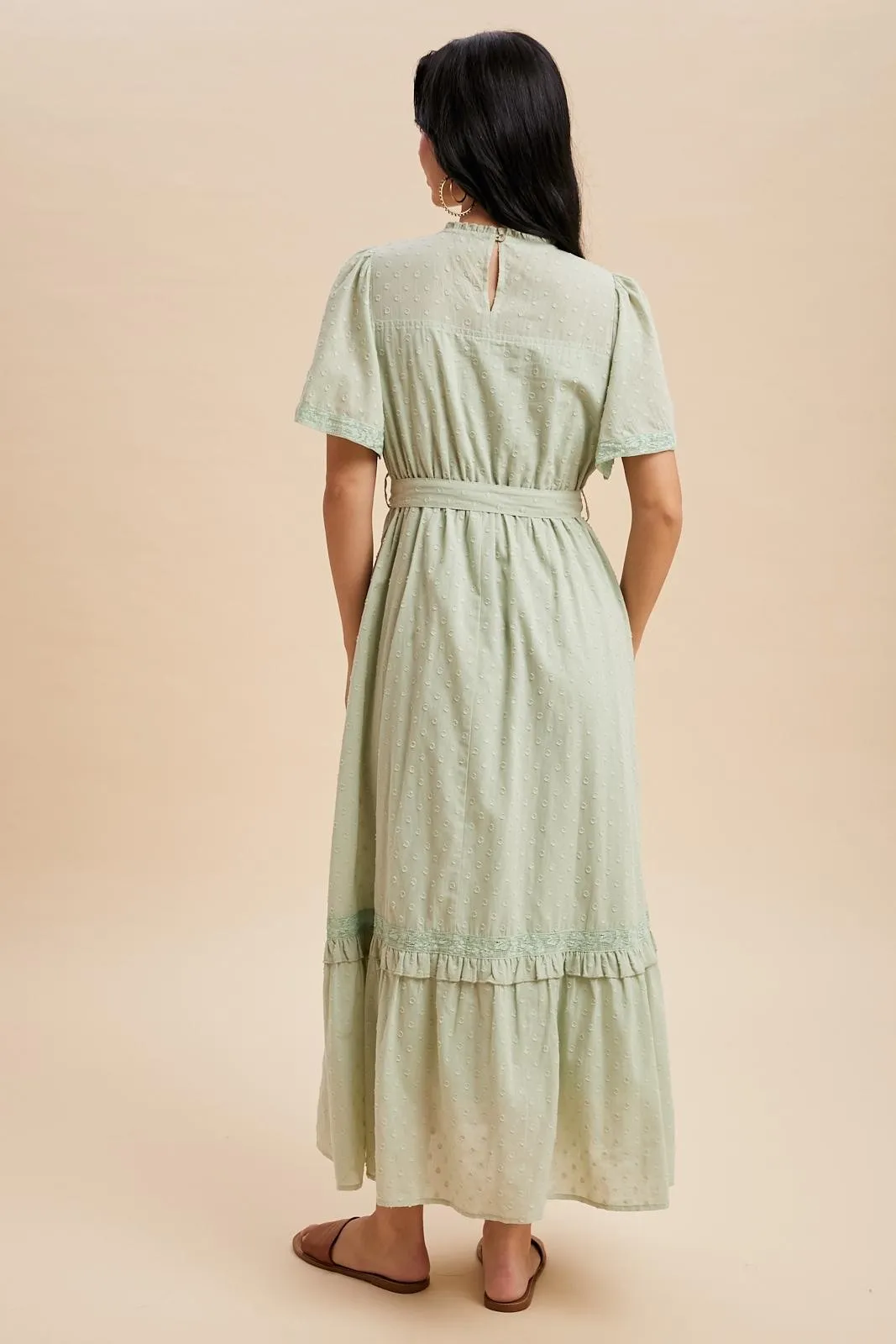 Sage Swiss Dot Flutter Sleeve Maxi Dress sold by Pinkblush product image thumbnail 3