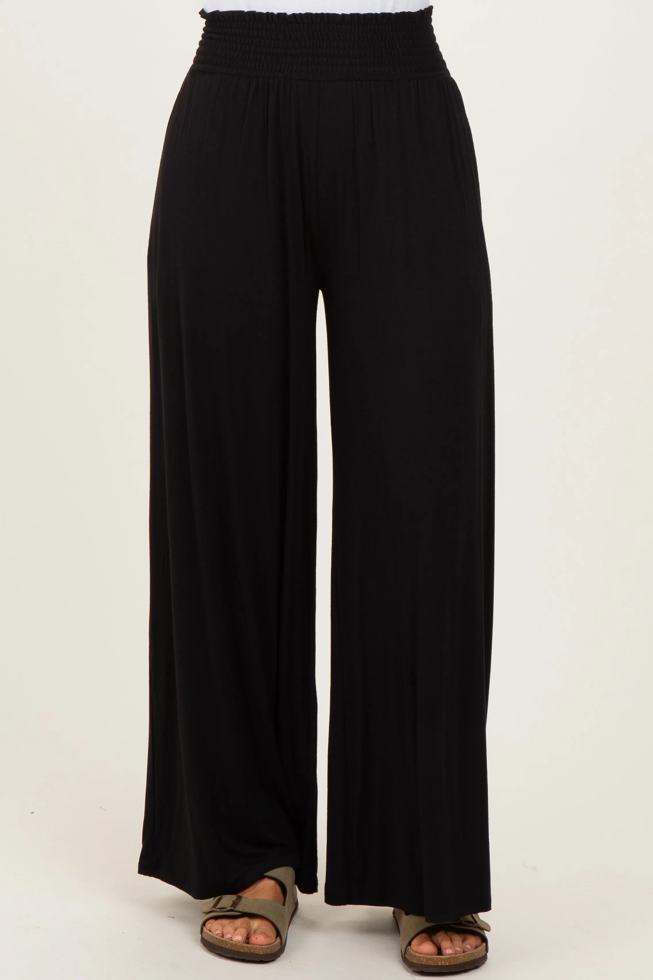 Black Smocked Waist Wide Leg Pants sold by Pinkblush product image thumbnail 3