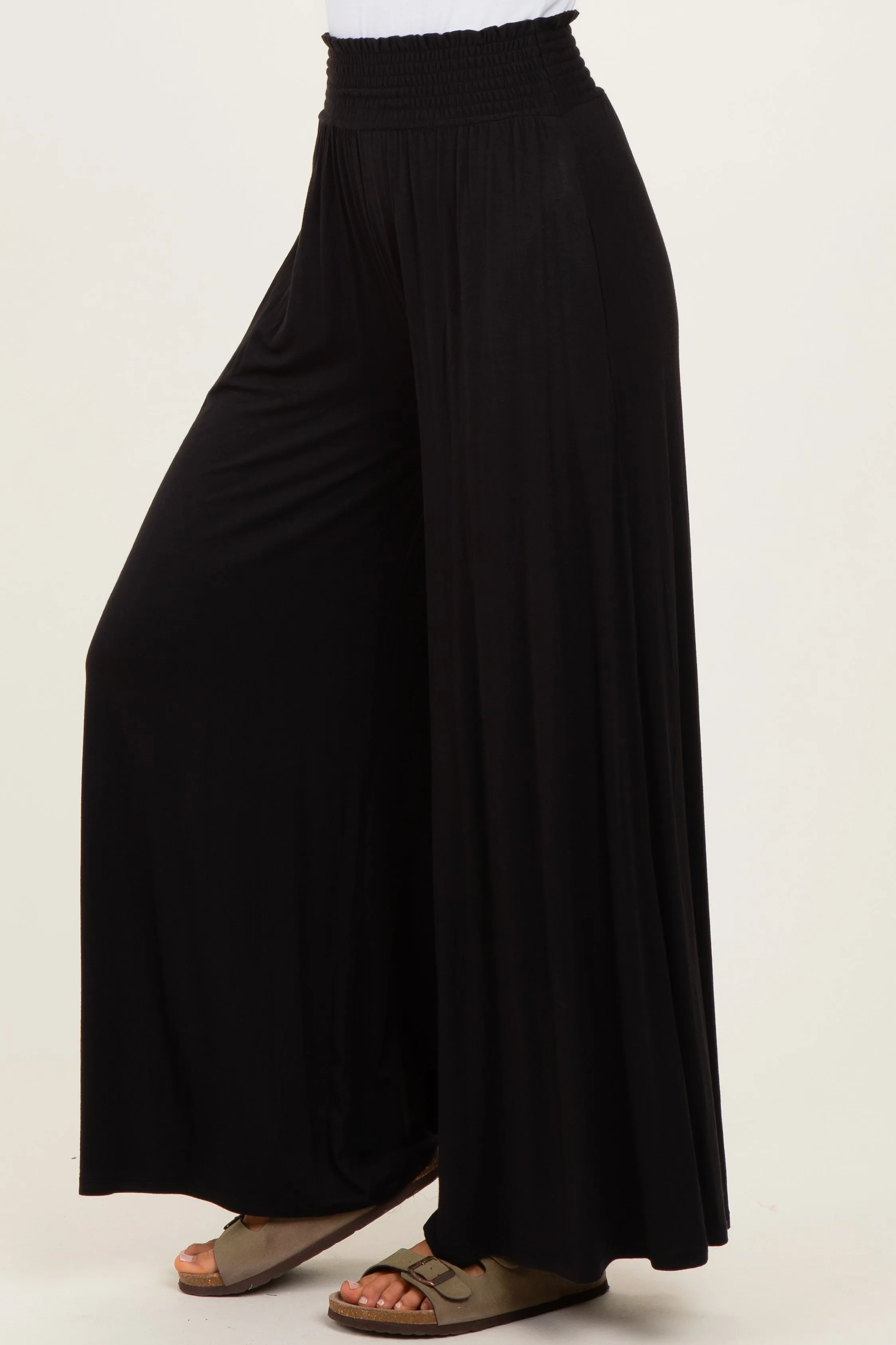 Black Smocked Waist Wide Leg Pants sold by Pinkblush product image thumbnail 4