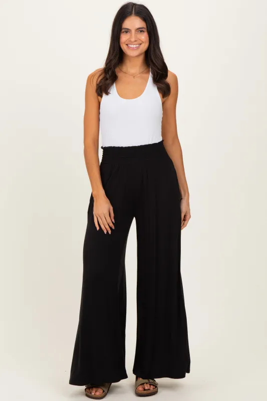 Black Smocked Waist Wide Leg Pants sold by Pinkblush