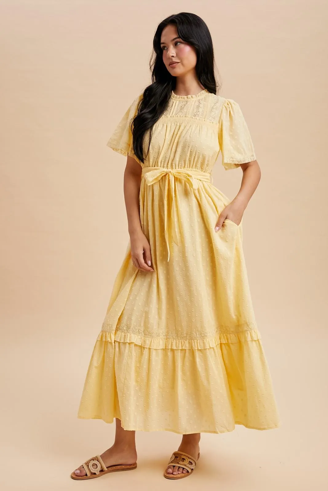 Yellow Swiss Dot Flutter Sleeve Maxi Dress sold by Pinkblush product image thumbnail 4