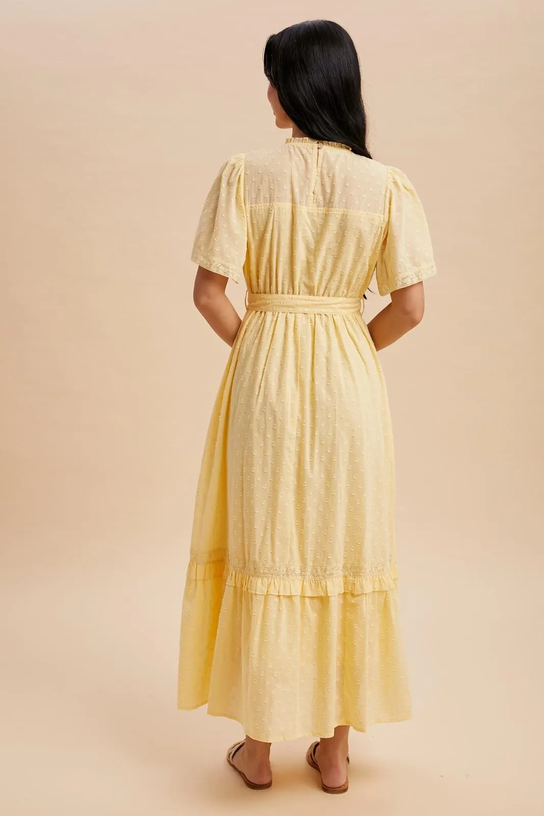 Yellow Swiss Dot Flutter Sleeve Maxi Dress sold by Pinkblush product image thumbnail 5
