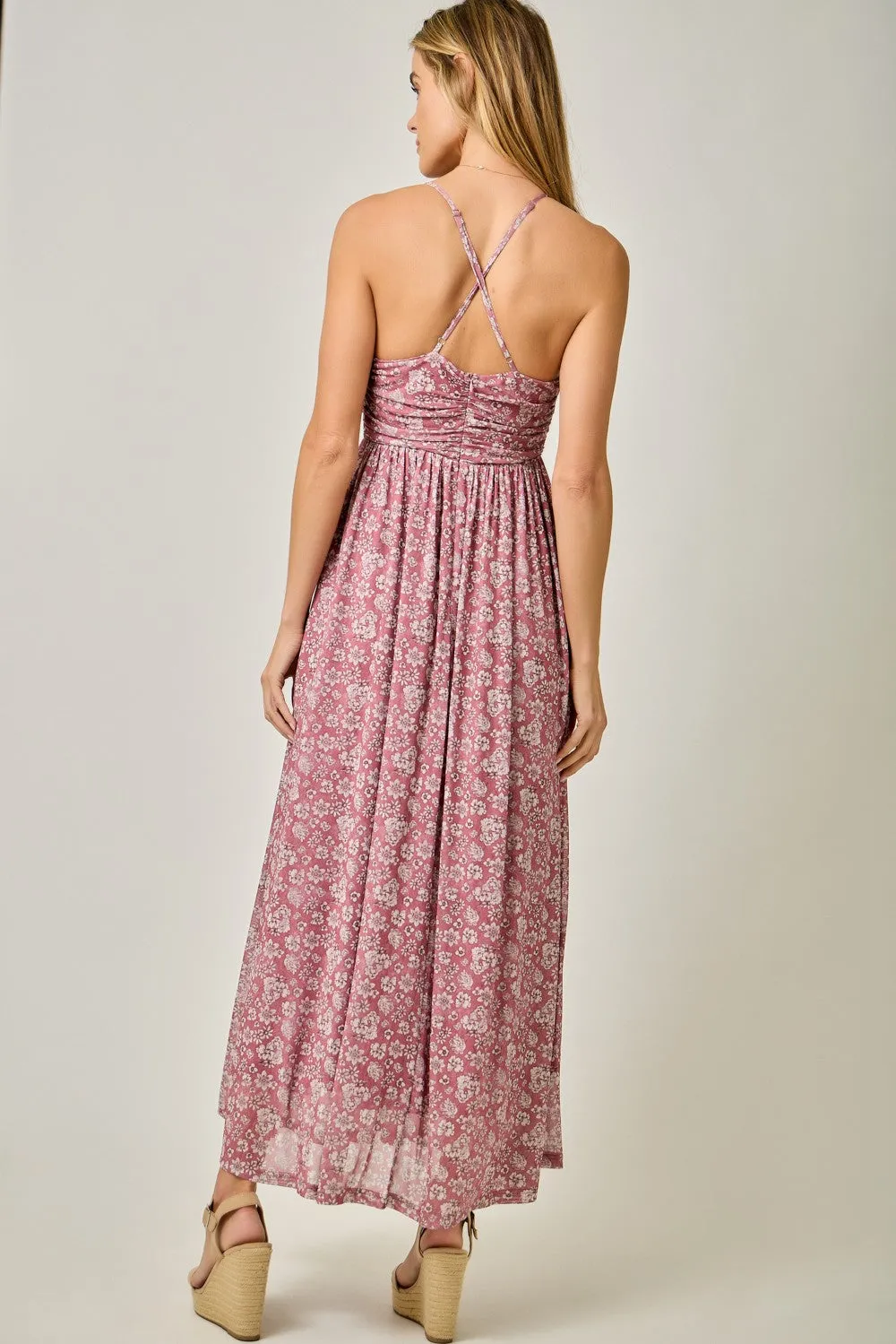 Mauve Criss-Cross Back Mesh Dress sold by Pinkblush product image thumbnail 4