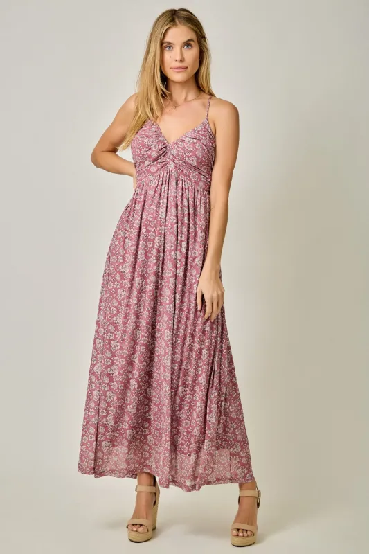 Mauve Criss-Cross Back Mesh Dress sold by Pinkblush