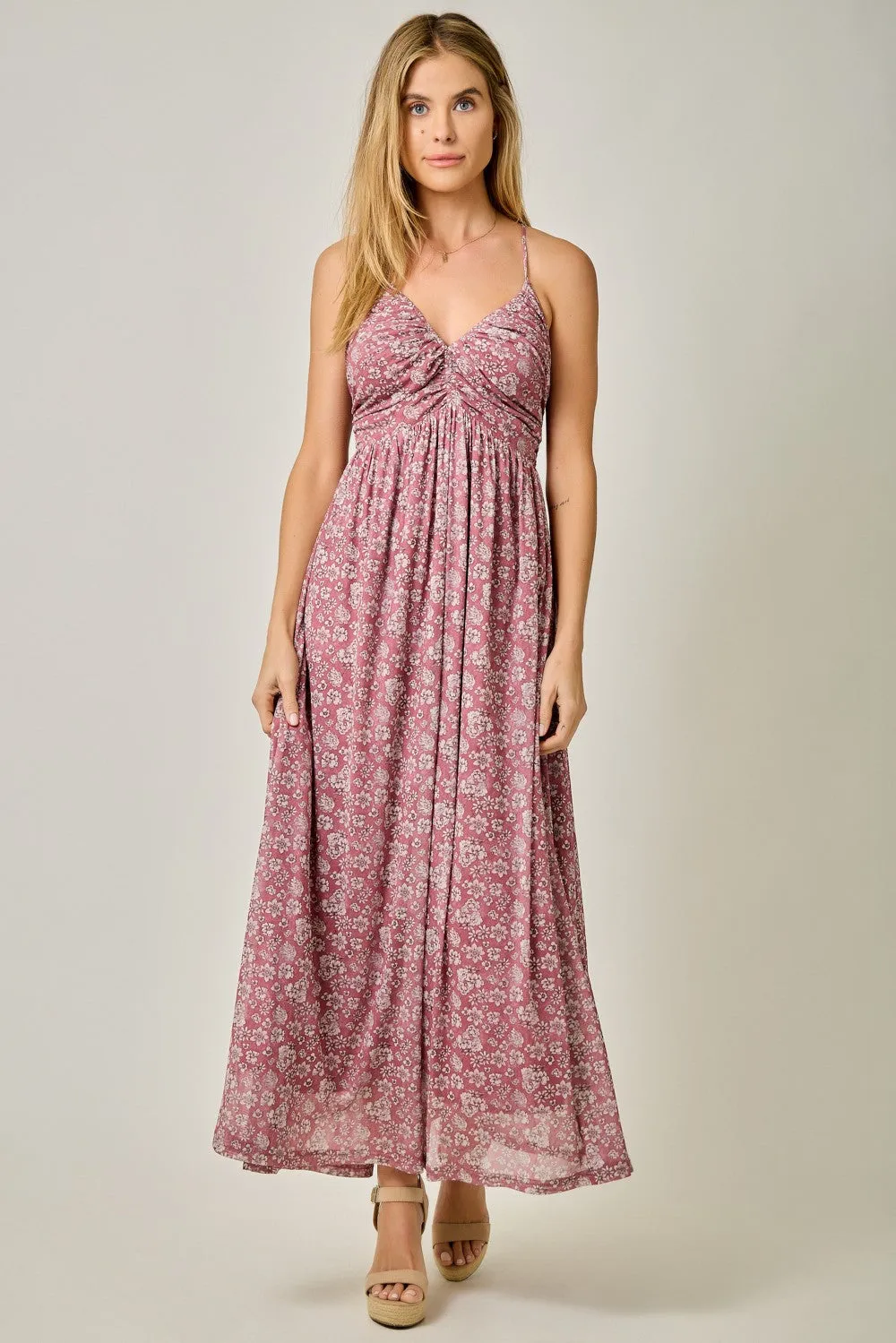 Mauve Criss-Cross Back Mesh Dress sold by Pinkblush product image thumbnail 2