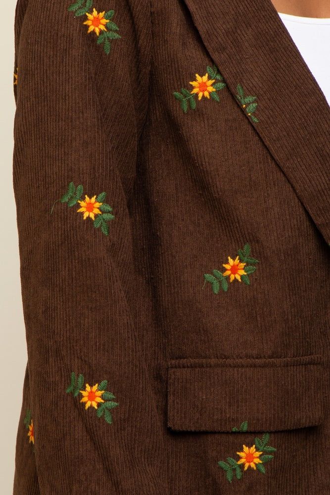 Brown Corduroy Floral Embroidered Blazer sold by Pinkblush product image thumbnail 4