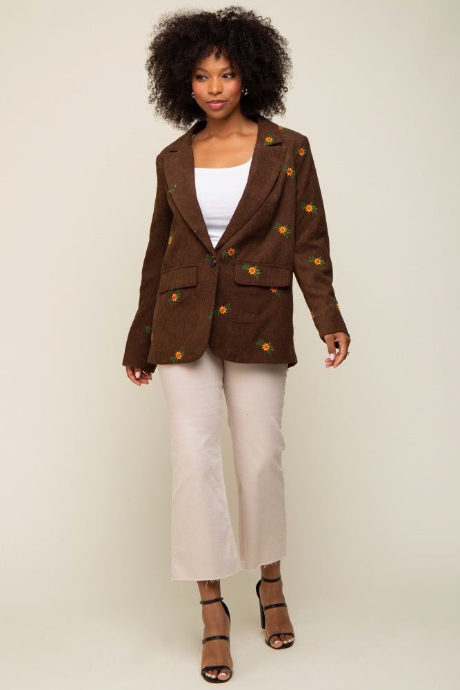Brown Corduroy Floral Embroidered Blazer sold by Pinkblush product image thumbnail 5