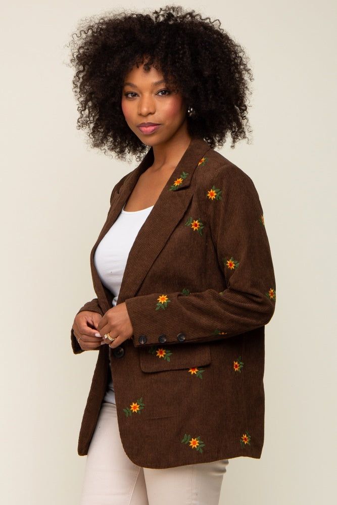 Brown Corduroy Floral Embroidered Blazer sold by Pinkblush product image thumbnail 2
