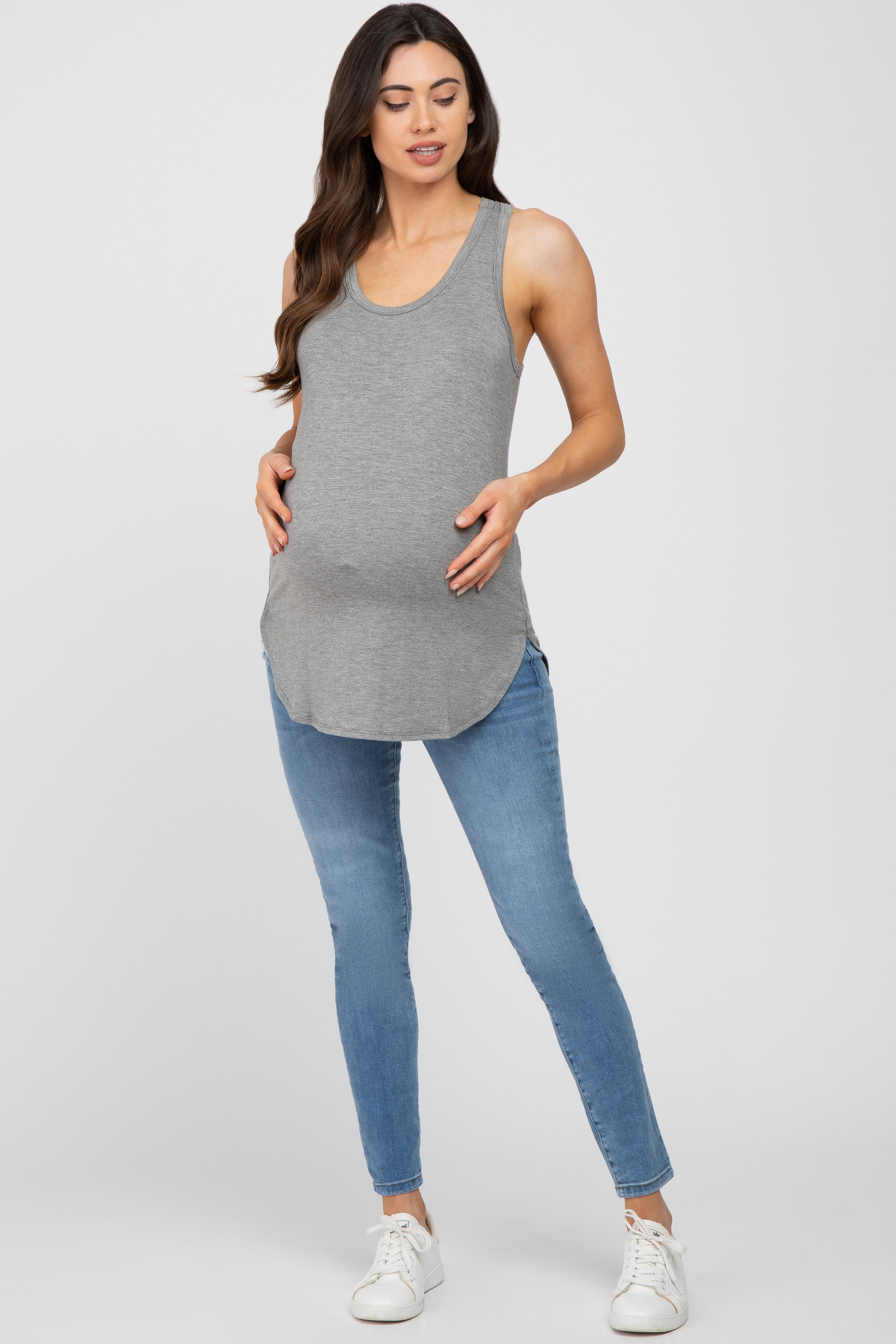 Heather Grey Curved Hem Maternity Tank Top sold by Pinkblush product image thumbnail 4