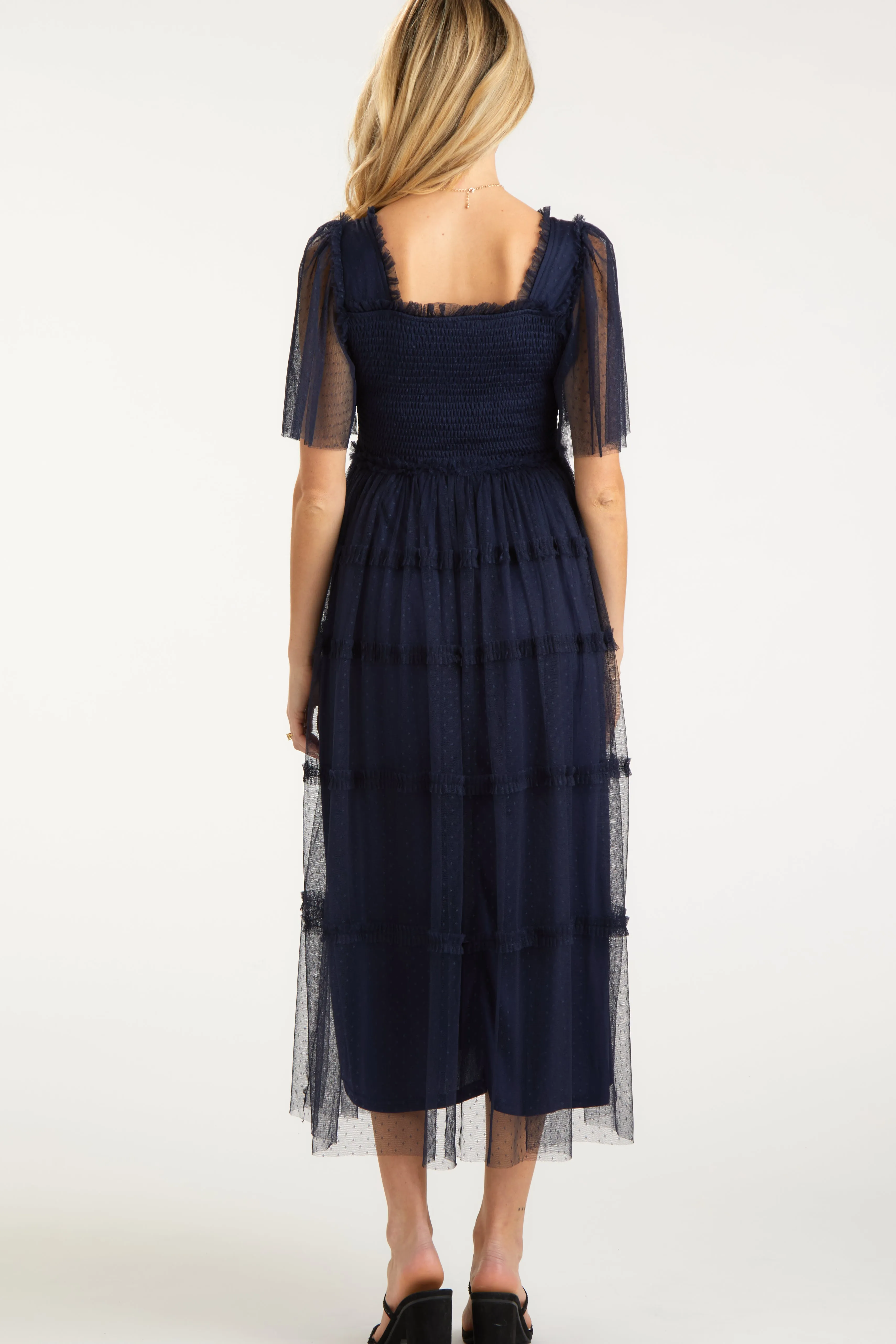 Navy Ruffled Mesh Maternity Maxi Dress sold by Pinkblush product image thumbnail 2