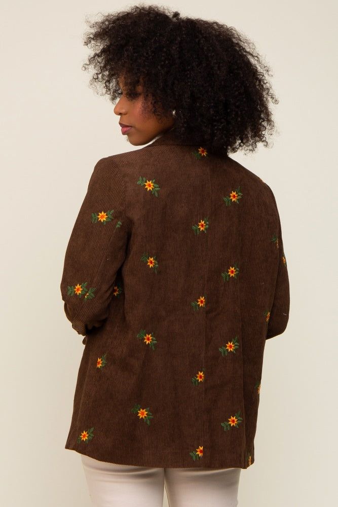 Brown Corduroy Floral Embroidered Blazer sold by Pinkblush product image thumbnail 3