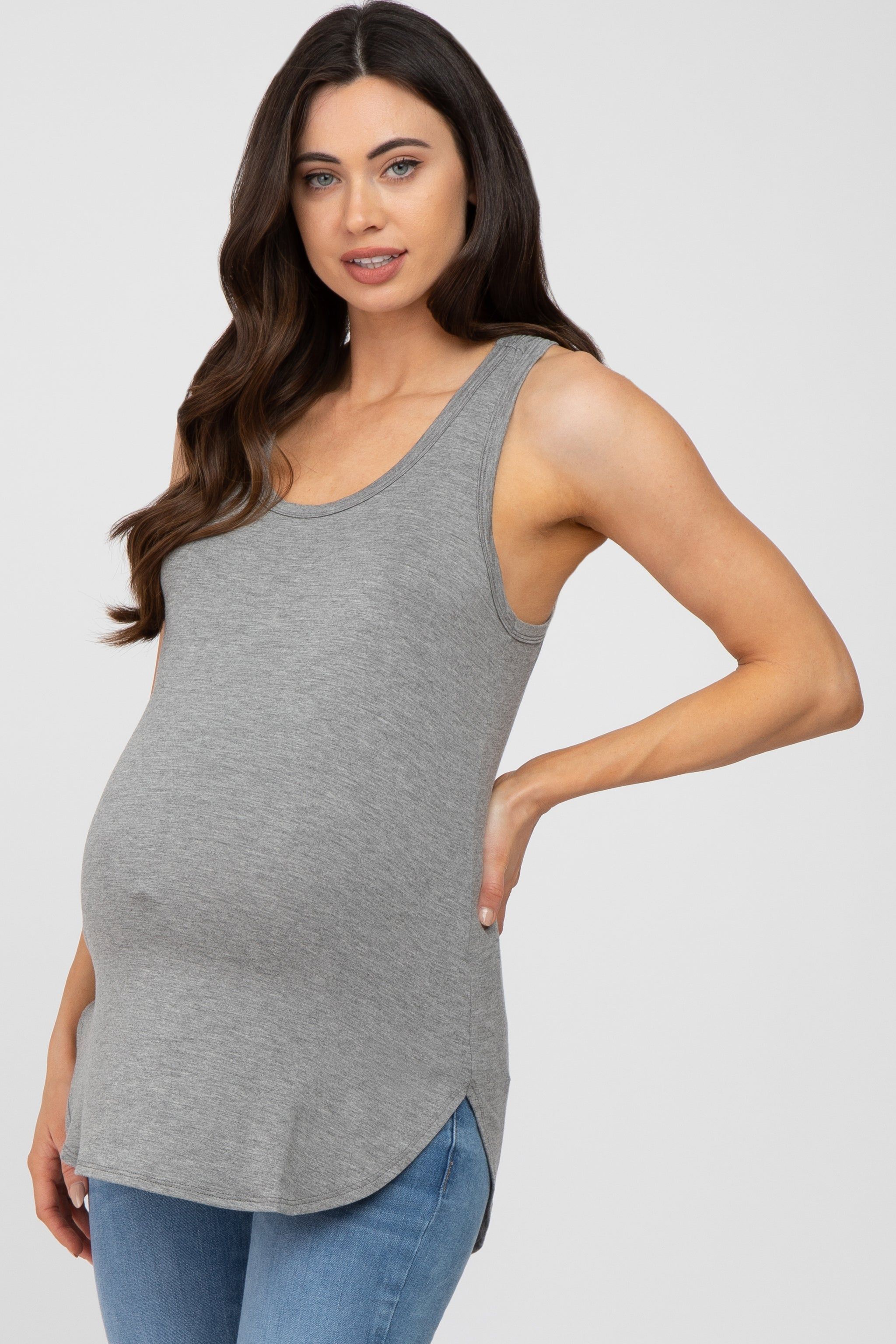 Heather Grey Curved Hem Maternity Tank Top sold by Pinkblush product image thumbnail 2